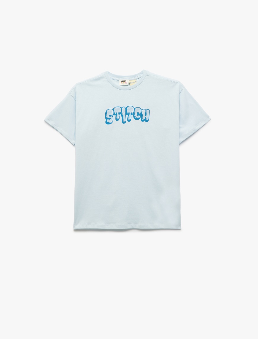  Erkek Çocuk Lisanslı Stitch Baskılı Kısa Kollu Bisiklet Yaka Tişört