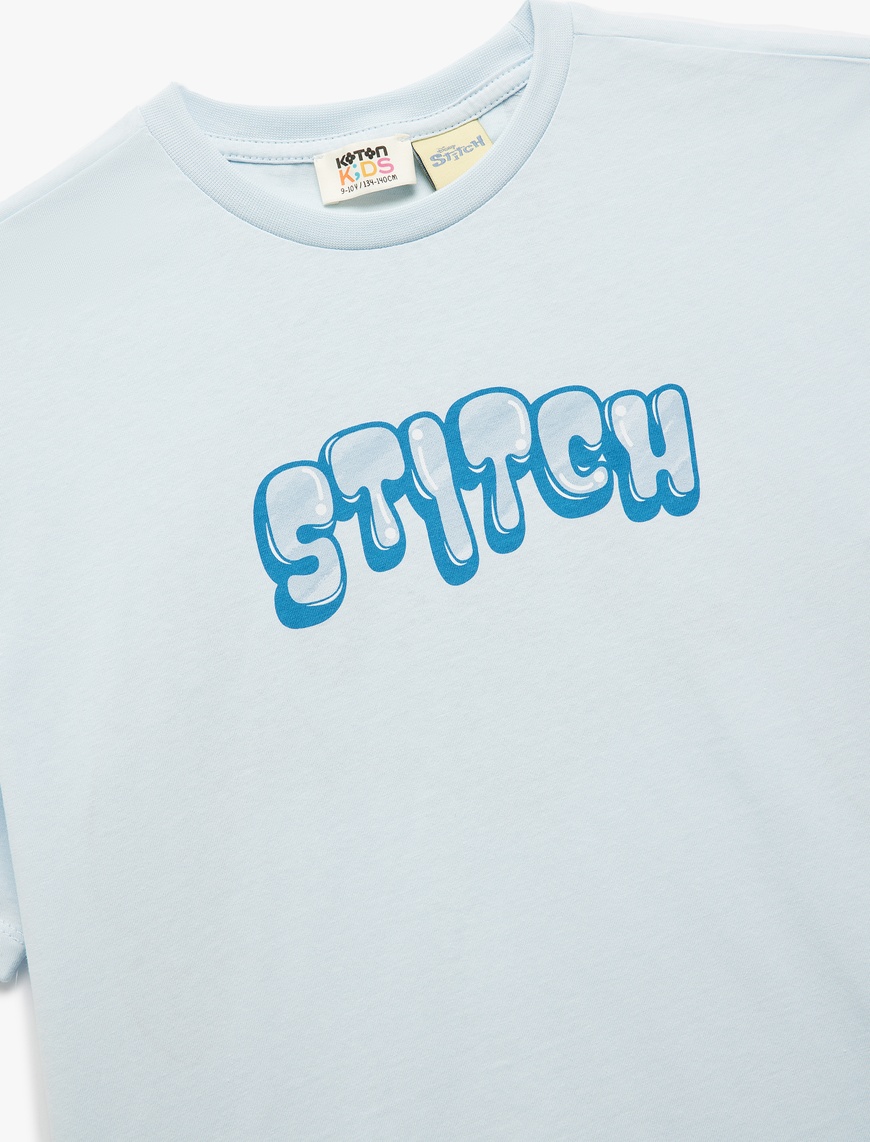  Erkek Çocuk Lisanslı Stitch Baskılı Kısa Kollu Bisiklet Yaka Tişört