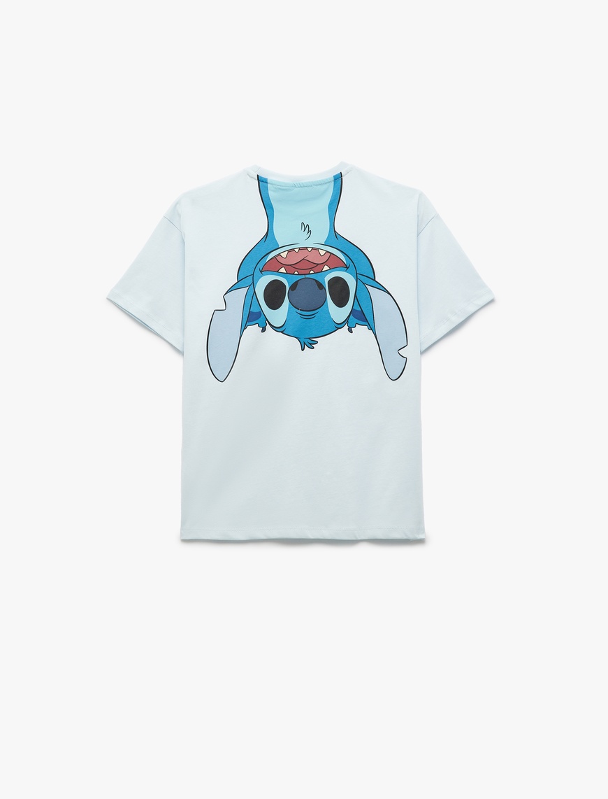  Erkek Çocuk Lisanslı Stitch Baskılı Kısa Kollu Bisiklet Yaka Tişört