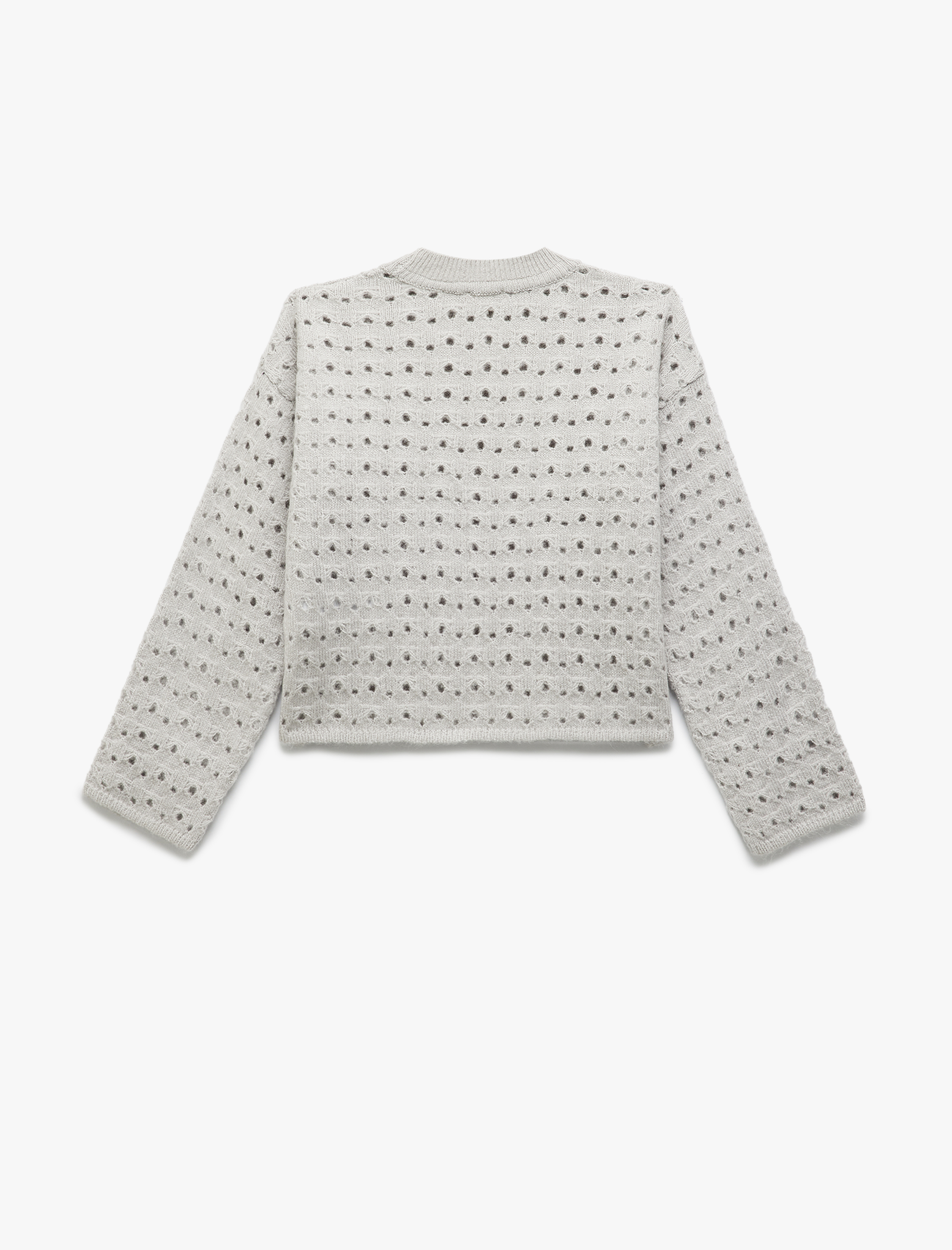  Kız Çocuk Dik Yaka Uzun Kollu Ajurlu Triko Kazak