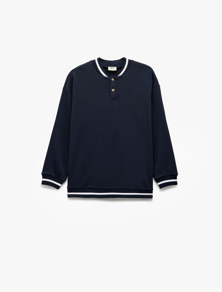 Erkek Çocuk Bisiklet Yaka Uzun Kollu Düğme Detaylı Oversize Sweatshirt