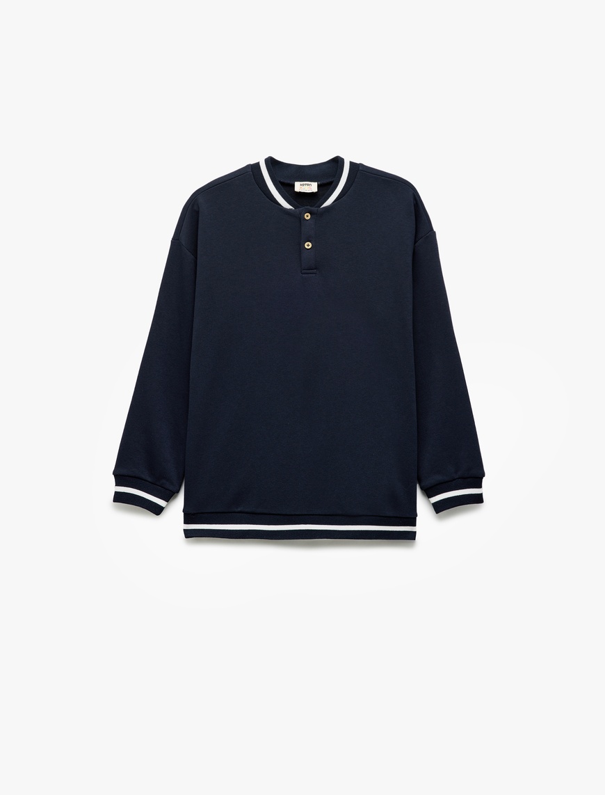  Erkek Çocuk Bisiklet Yaka Uzun Kollu Düğme Detaylı Oversize Sweatshirt
