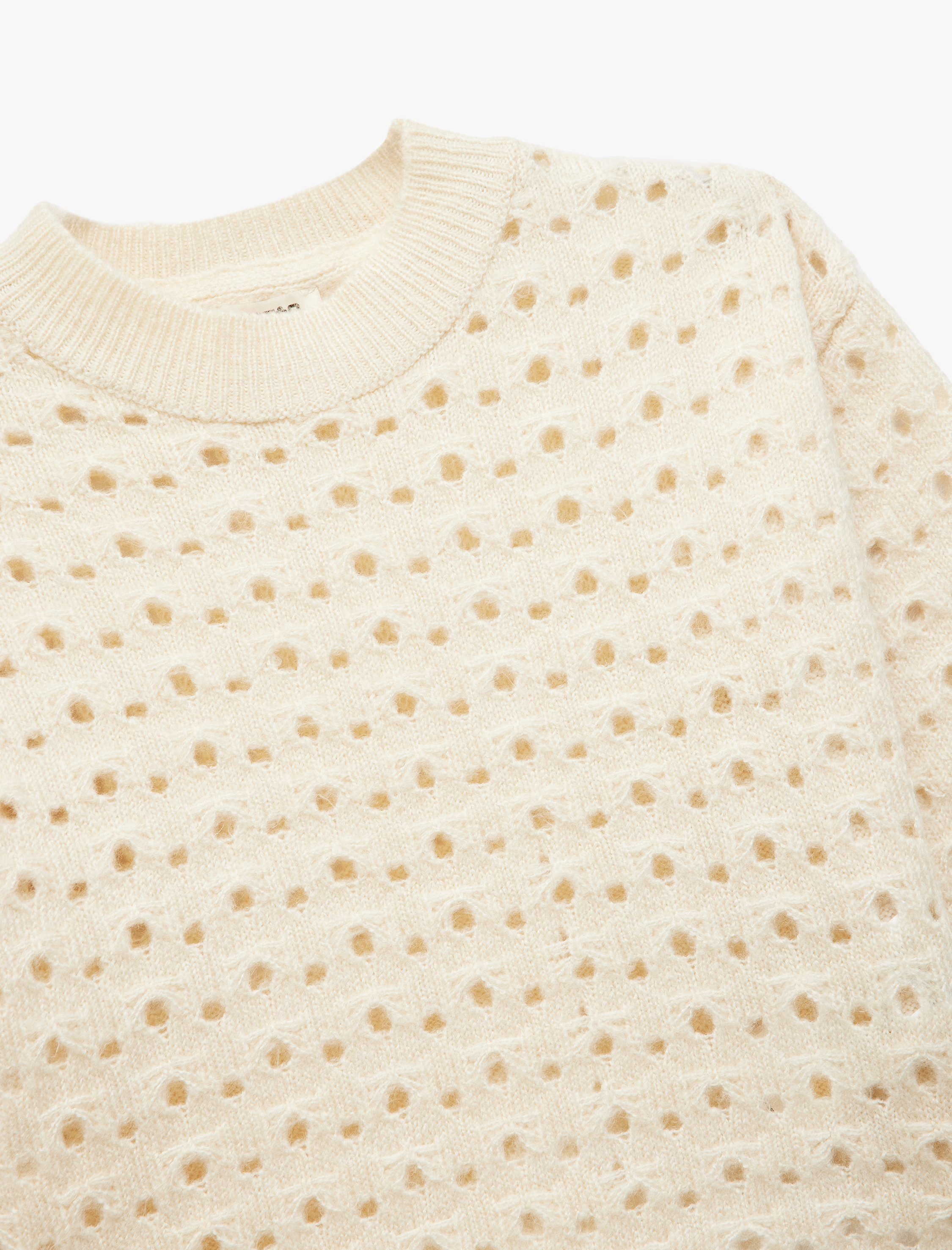 Kız Çocuk Dik Yaka Uzun Kollu Ajurlu Triko Kazak