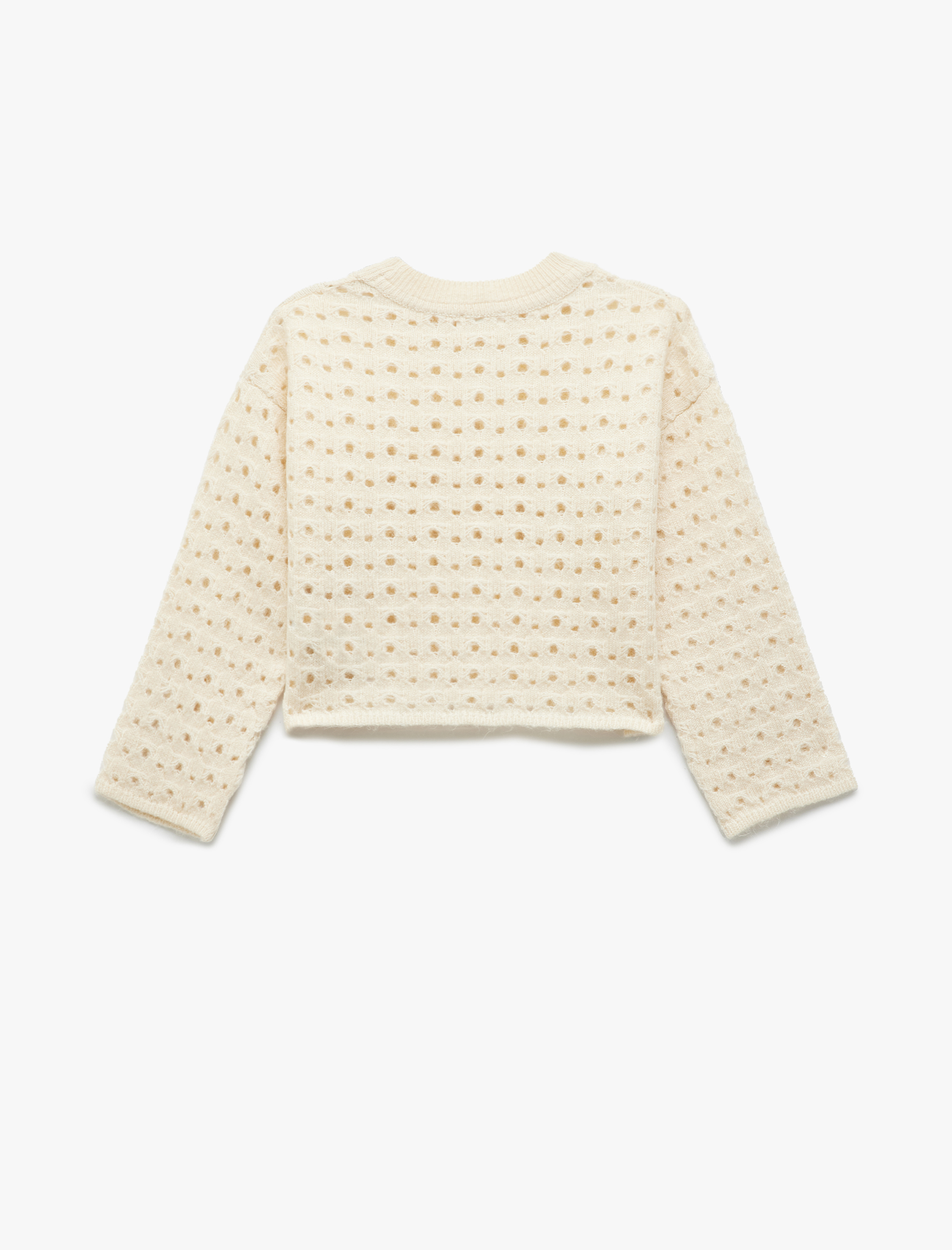 Kız Çocuk Dik Yaka Uzun Kollu Ajurlu Triko Kazak