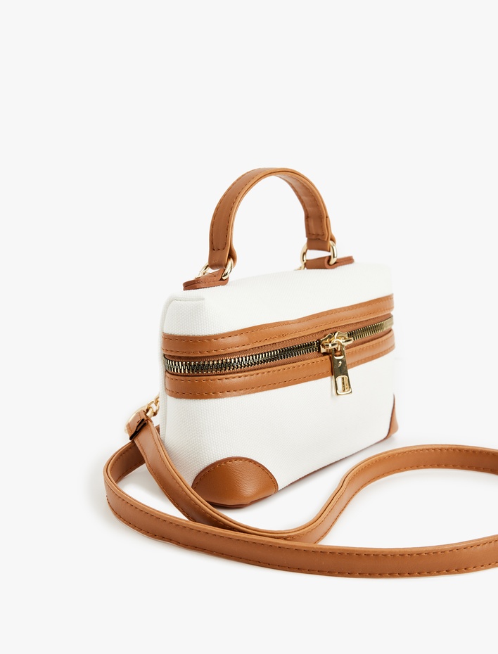 Kadın Suni Deri Renk Bloklu Fermuarlı Saplı Askılı Çapraz Çanta