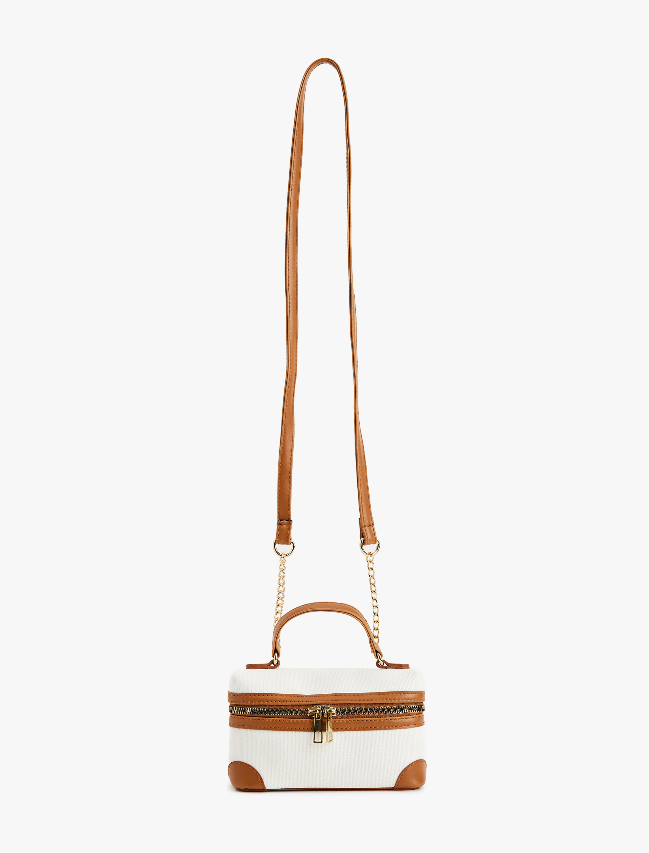  Kadın Suni Deri Renk Bloklu Fermuarlı Saplı Askılı Çapraz Çanta