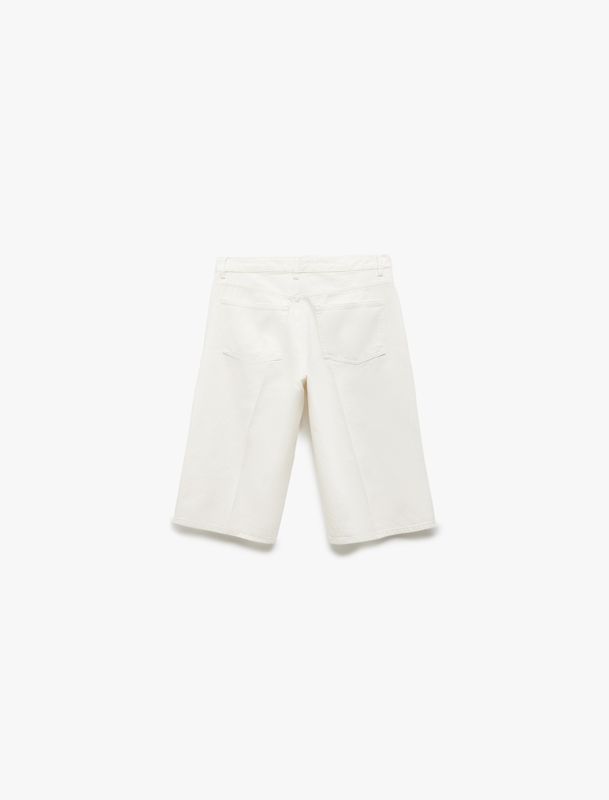   Koton X İnji - Normal Bel Pamuklu Düz Paça Denim Şort - Straight Fit Jean