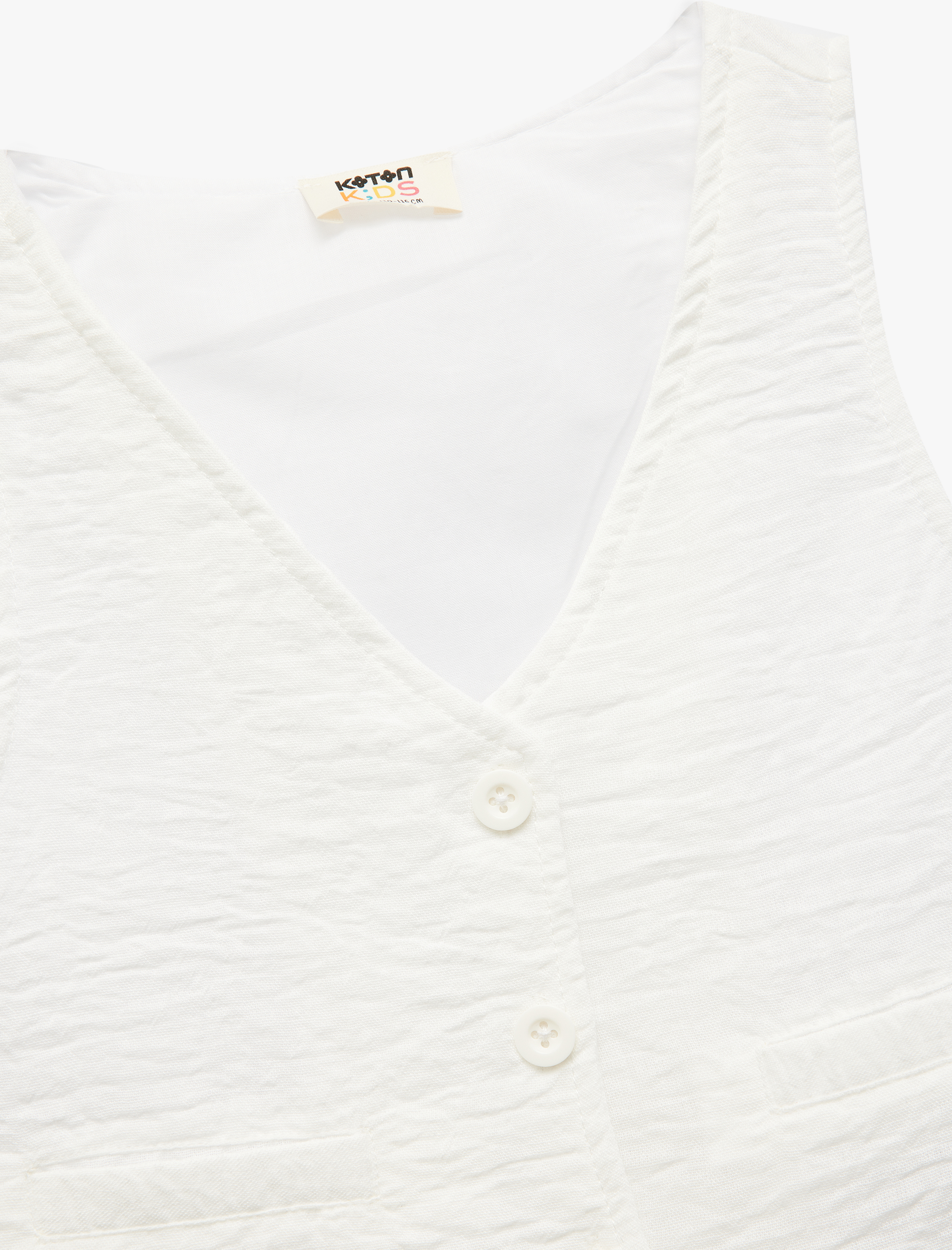  Kız Çocuk V Yaka Pamuk Astarlı Kolsuz Düğmeli Yelek