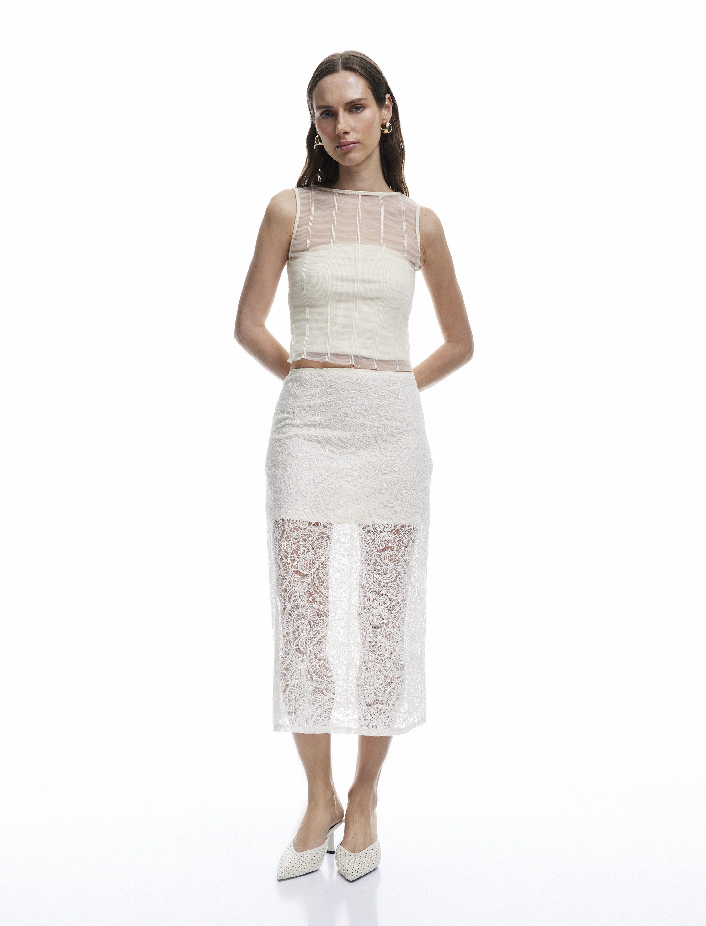   Koton X Melis Ağazat - Dantelli Dar Kesim Mini Astarlı Midi Boy Tül Etek
