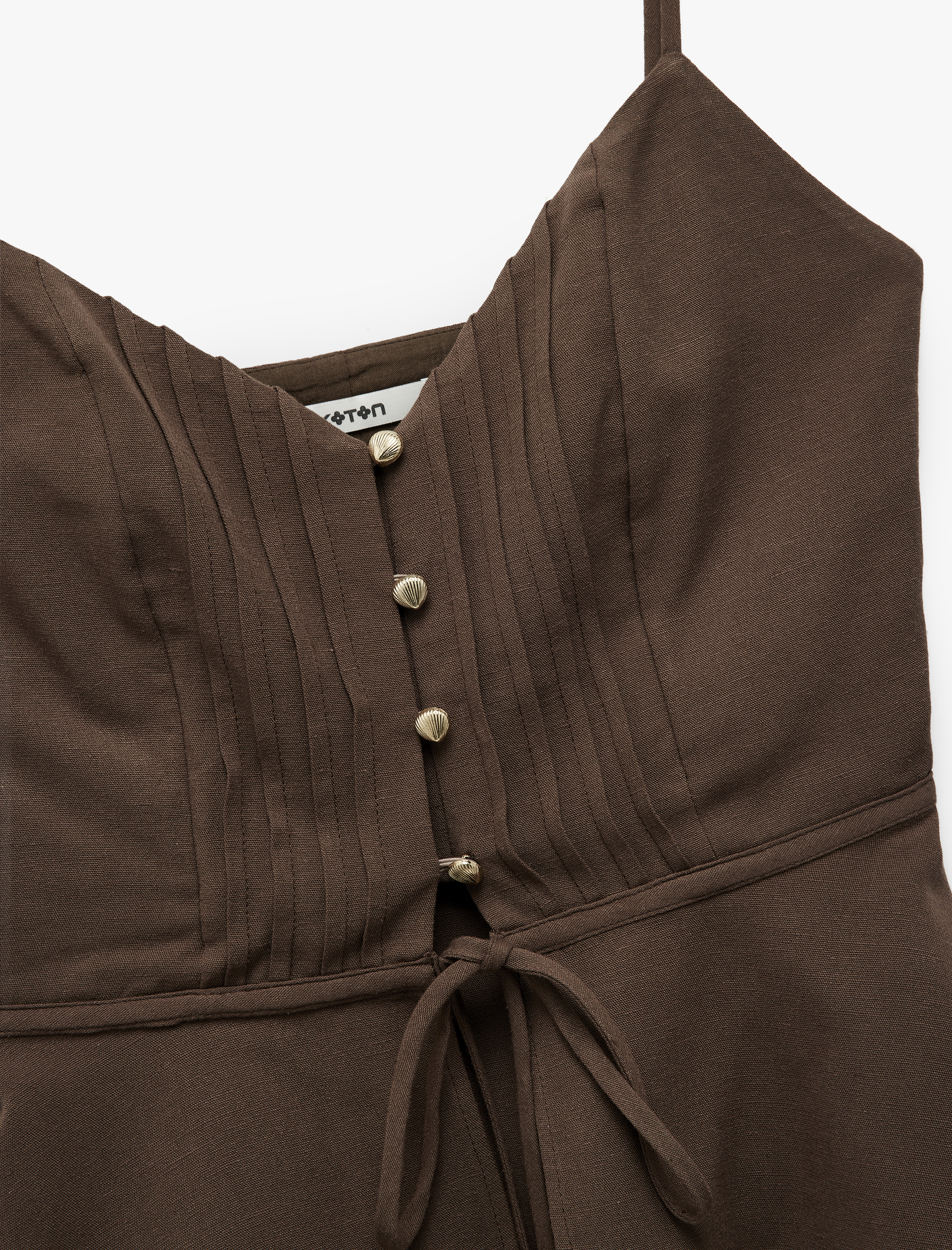   Koton X Melis Ağazat - Düğmeli İnce Askılı Crop Keten Karışımlı Peplum Bluz