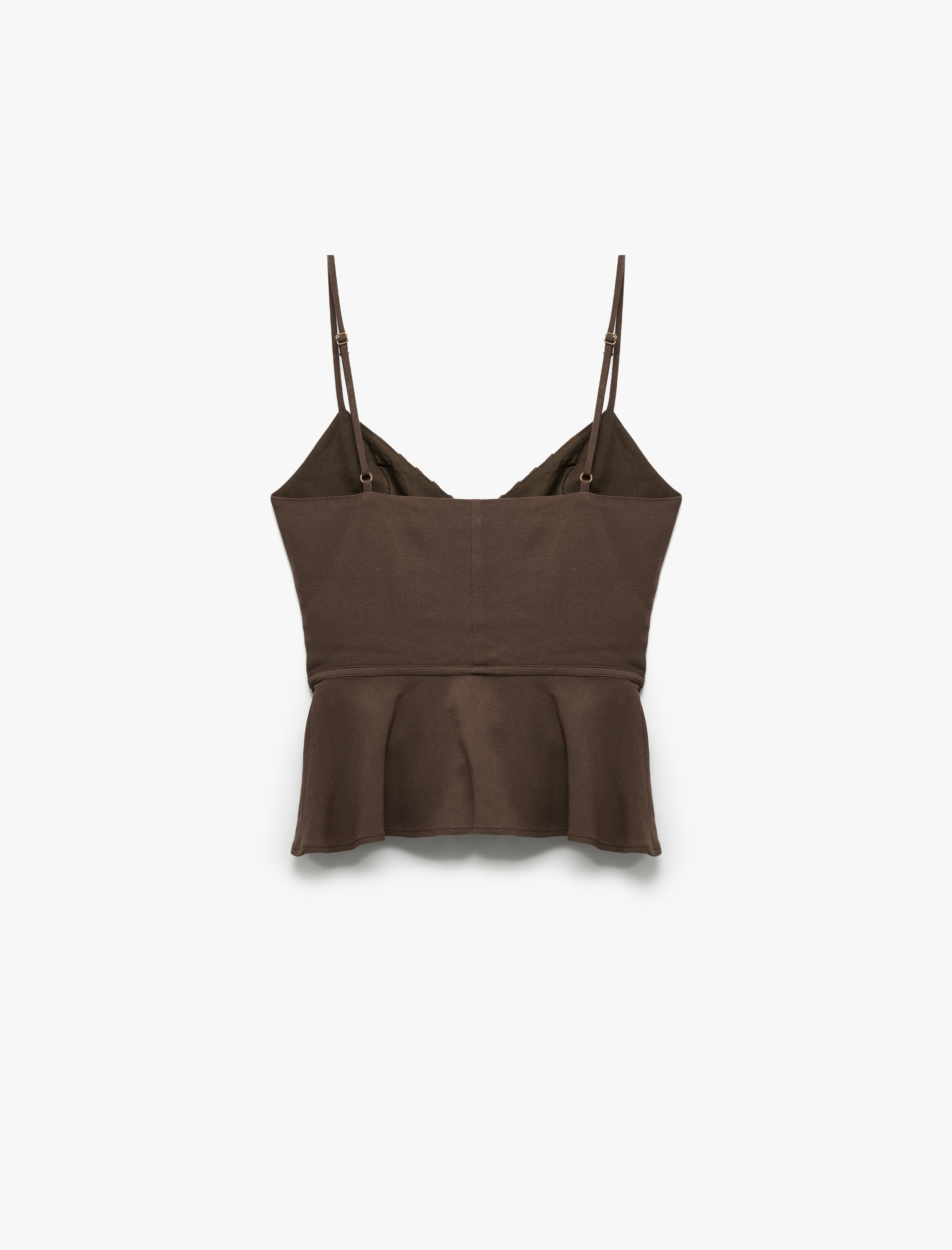   Koton X Melis Ağazat - Düğmeli İnce Askılı Crop Keten Karışımlı Peplum Bluz