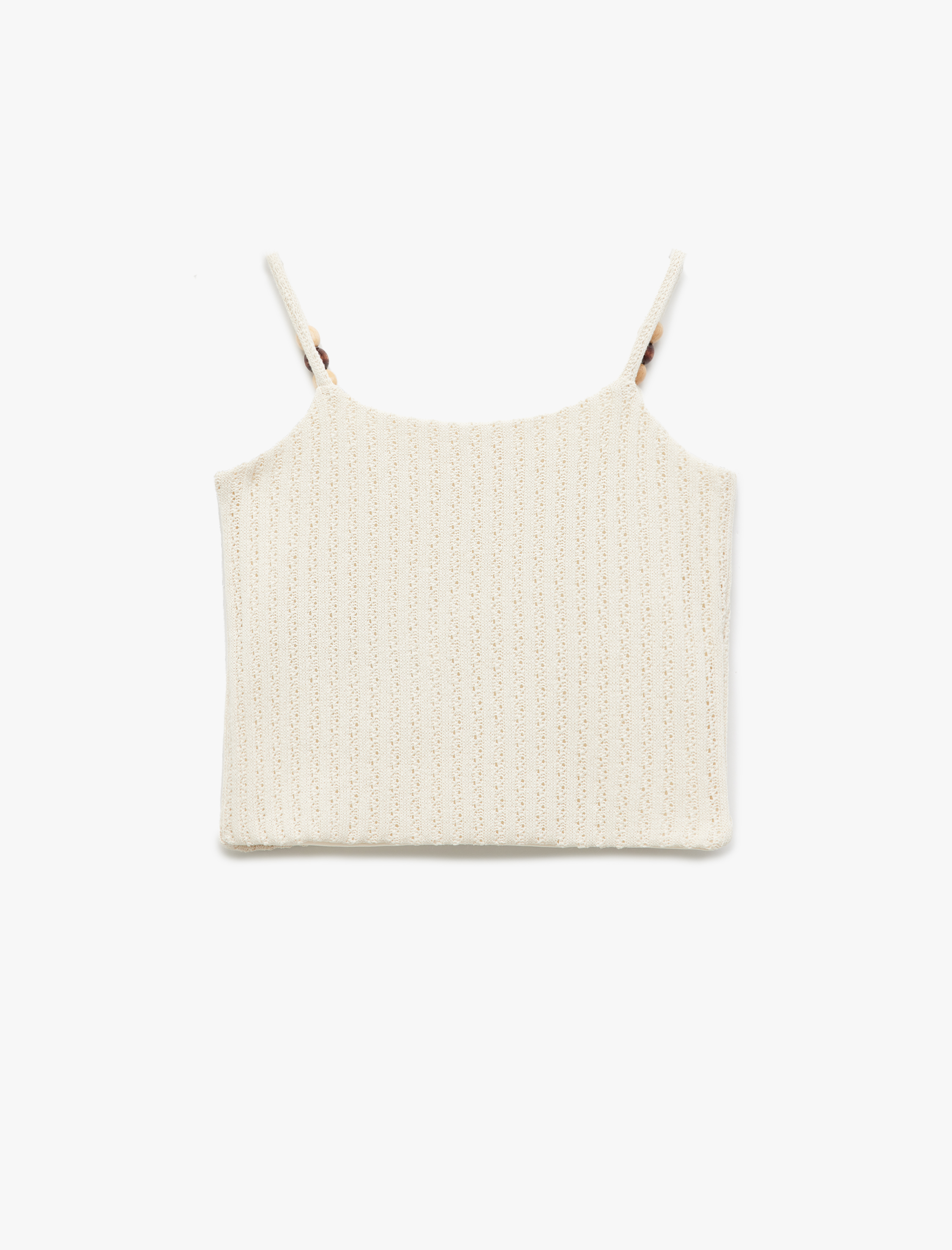  Kız Çocuk Boncuk Detaylı İnce Askılı Kolsuz Dokulu Crop Atlet