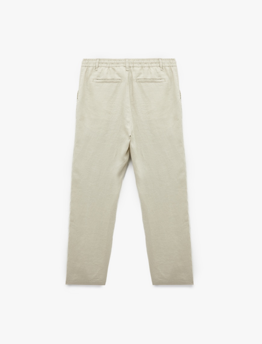   Beli Bağcıklı Düğmeli Cep Detaylı Keten Chino Pantolon