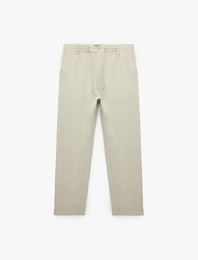 Beli Bağcıklı Düğmeli Cep Detaylı Keten Chino Pantolon