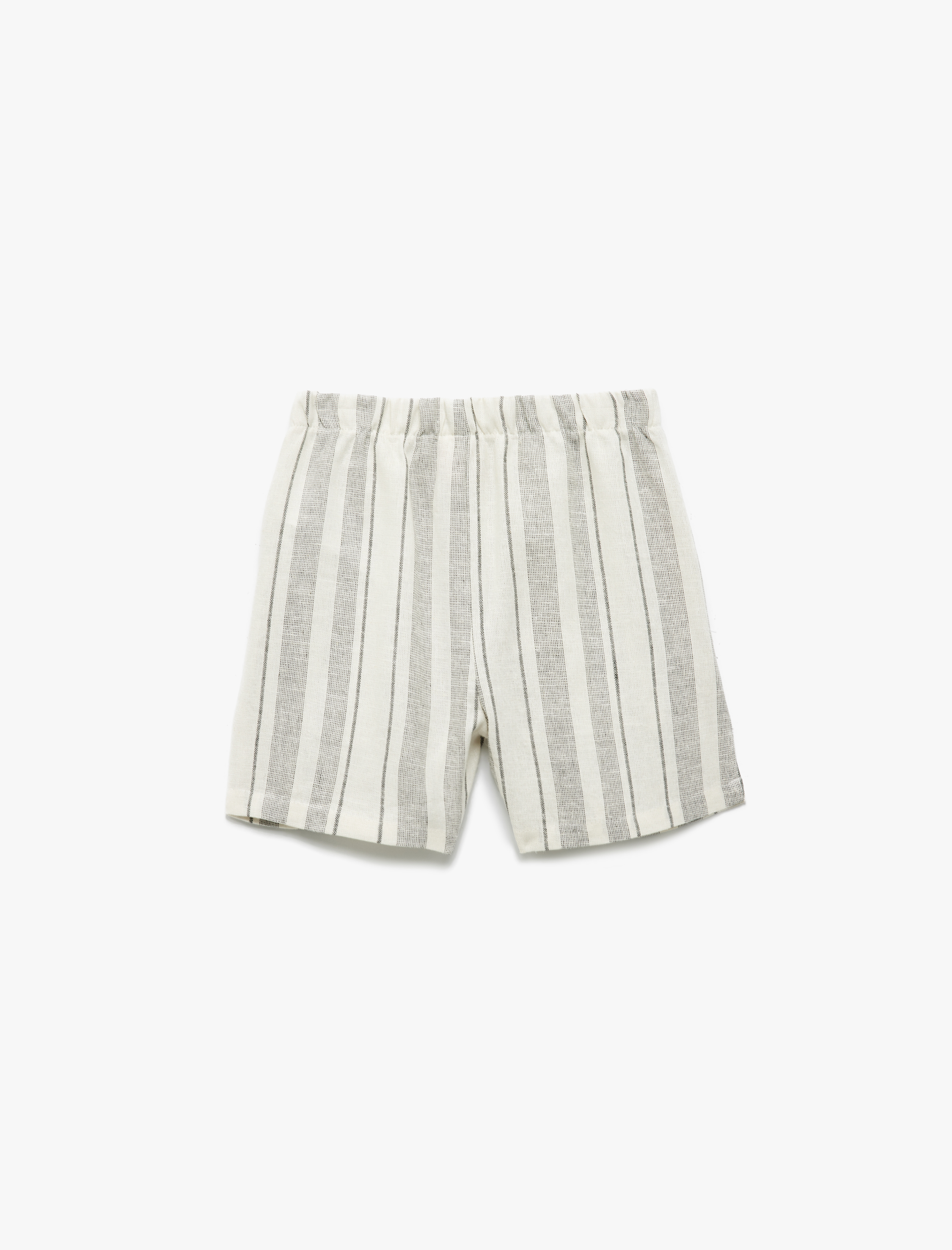  Erkek Bebek Keten ve Viskon Karışımlı Beli Bağcıklı Cepli Çizgili Şort