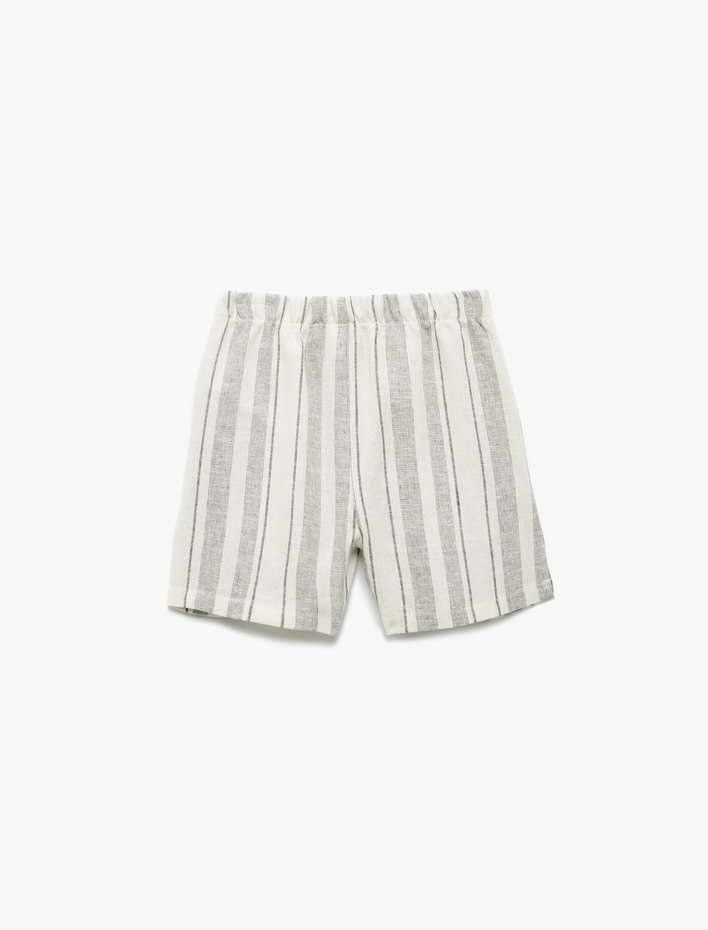 Erkek Bebek Keten ve Viskon Karışımlı Beli Bağcıklı Cepli Çizgili Şort