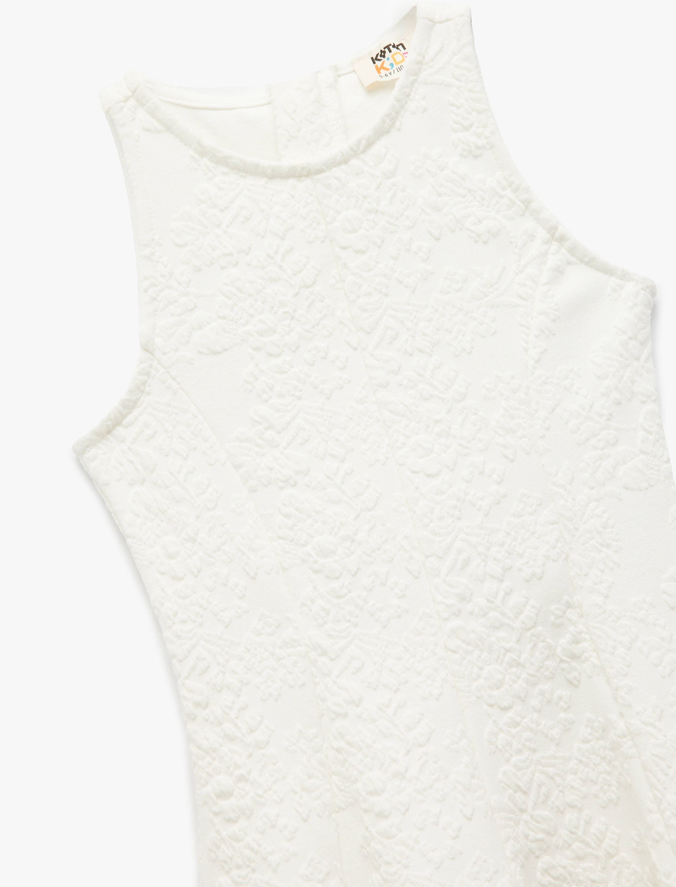 Kız Çocuk Bisiklet Yaka Kolsuz Dokulu Elbise