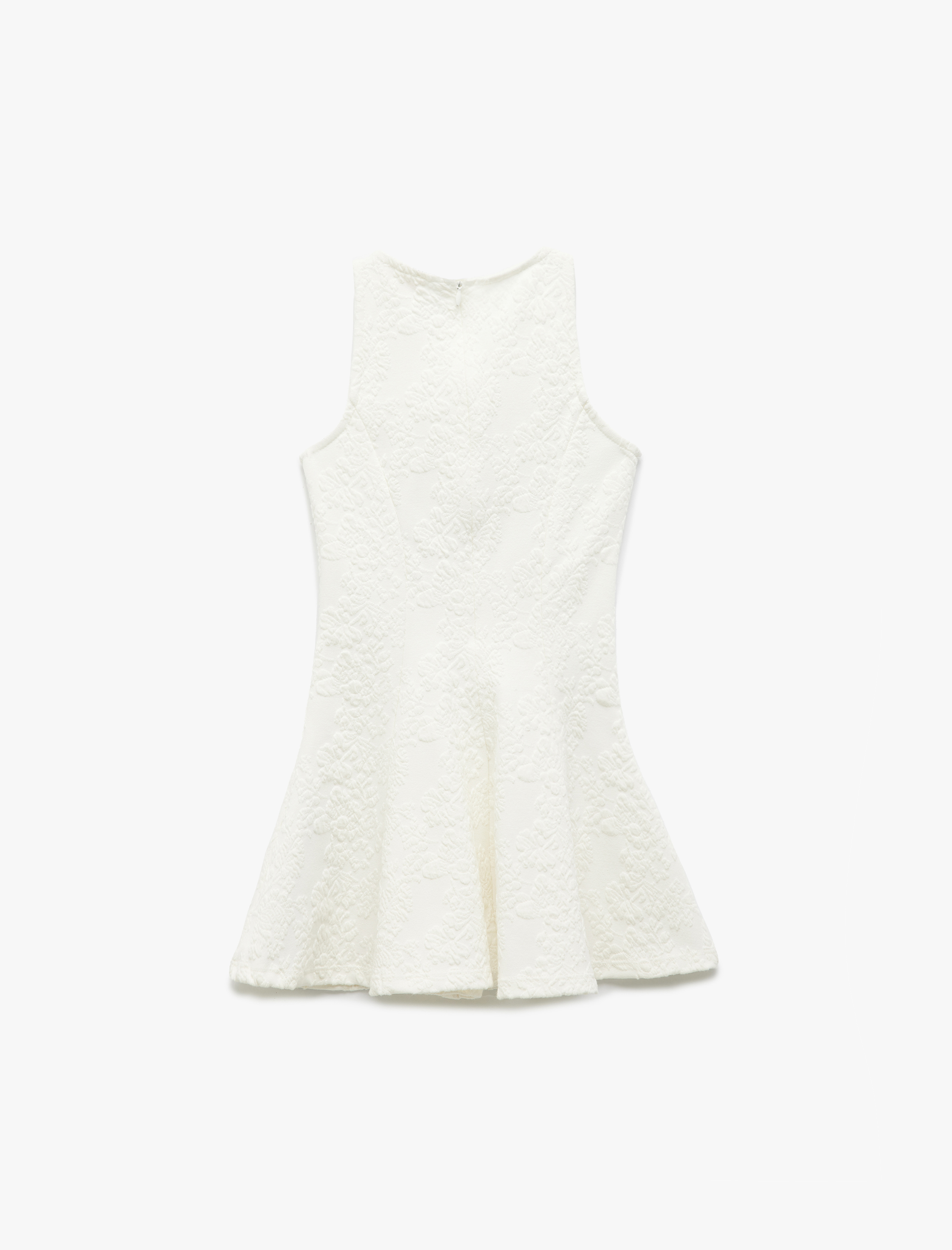 Kız Çocuk Bisiklet Yaka Kolsuz Dokulu Elbise