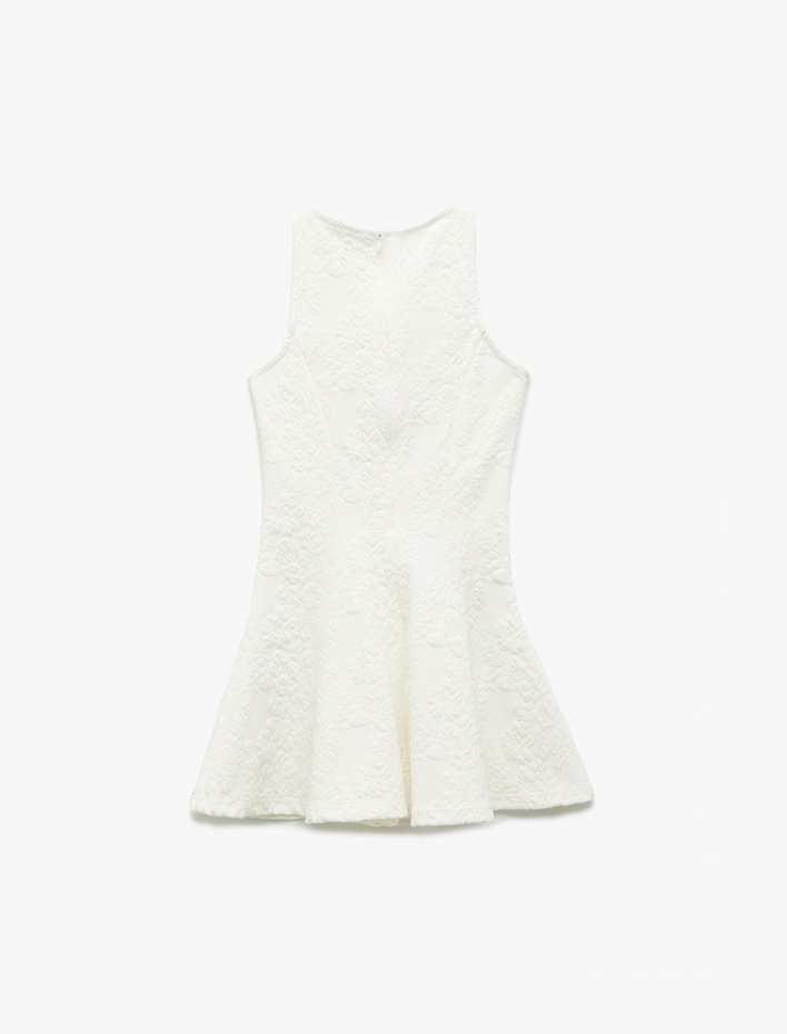 Kız Çocuk Bisiklet Yaka Kolsuz Dokulu Elbise