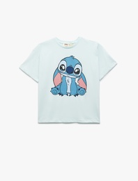 Kısa Kollu Bisiklet Yaka Pamuklu Lisanslı Stitch Tişört