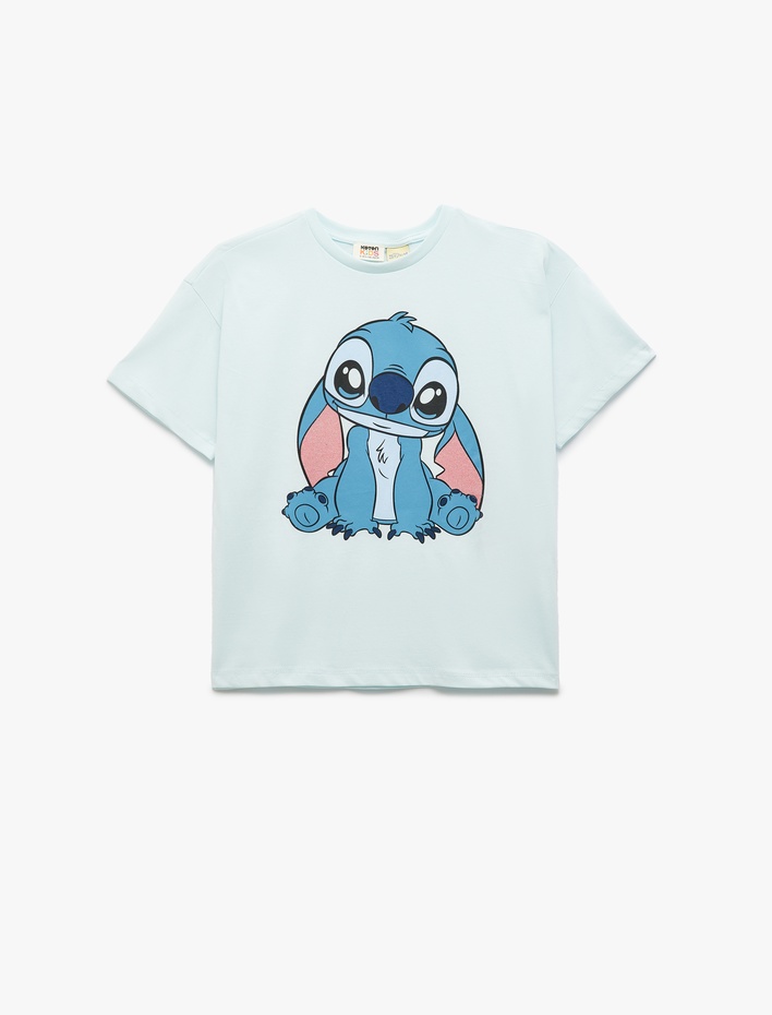 Kız Çocuk Kısa Kollu Bisiklet Yaka Pamuklu Lisanslı Stitch Tişört