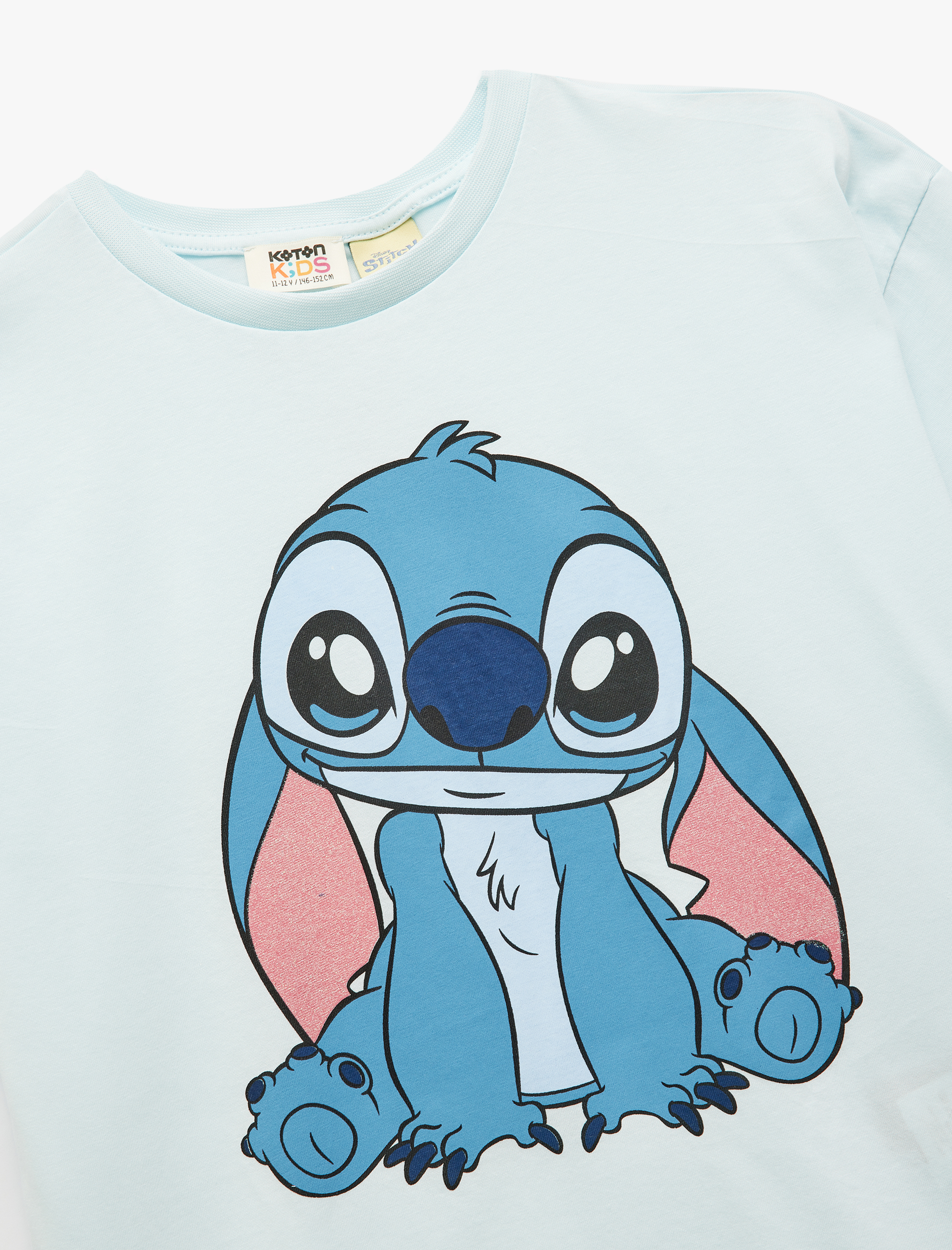  Kız Çocuk Kısa Kollu Bisiklet Yaka Pamuklu Lisanslı Stitch Tişört