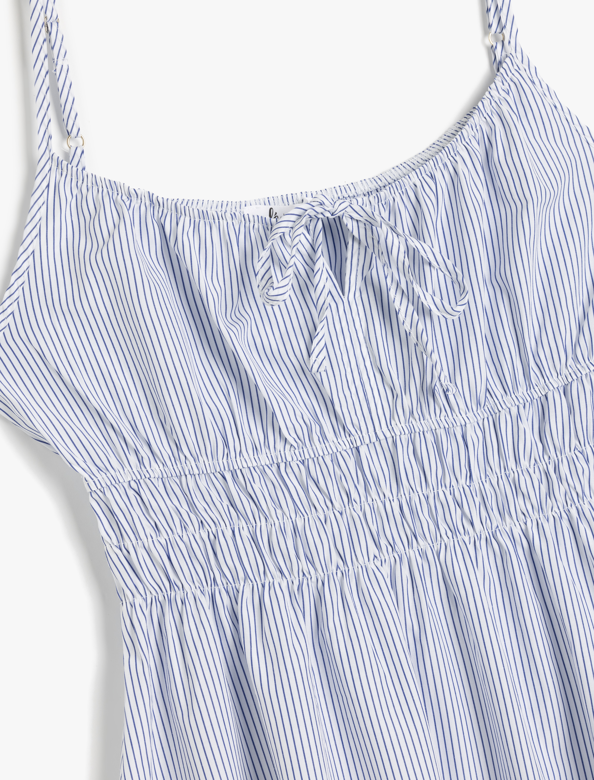 İnce Askılı Gipeli A Kesim Bağcıklı Çizgili Midi Elbise