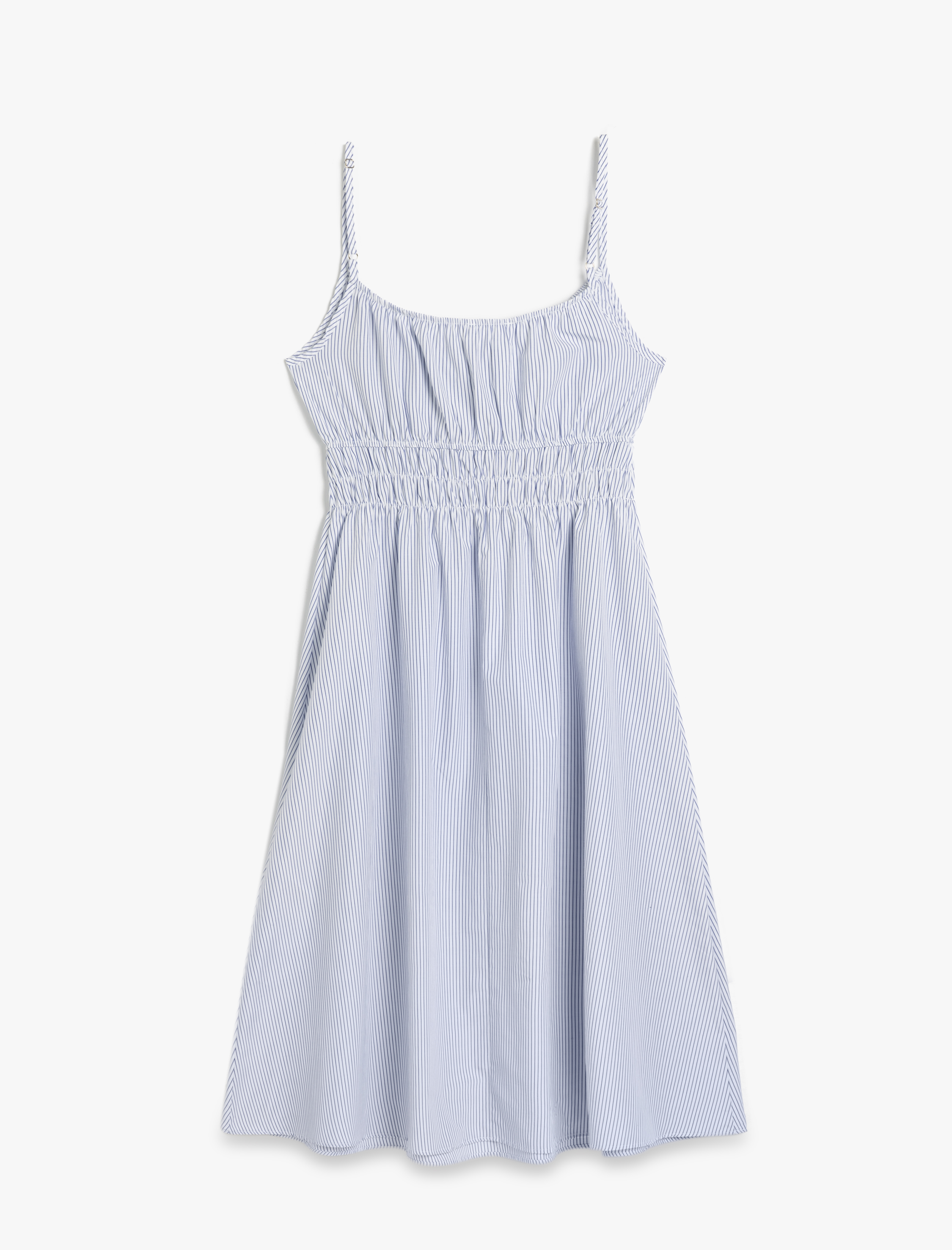 İnce Askılı Gipeli A Kesim Bağcıklı Çizgili Midi Elbise