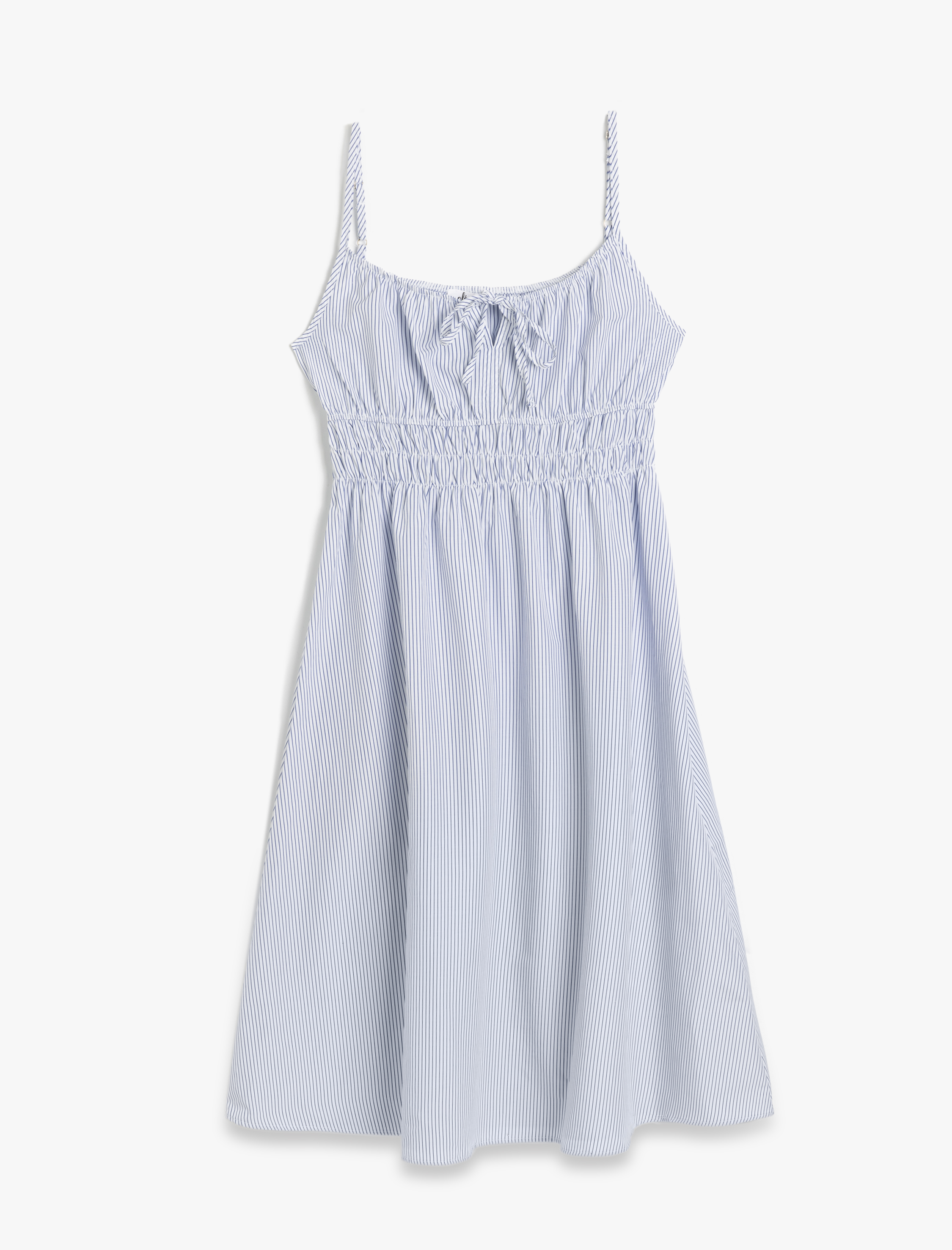 İnce Askılı Gipeli A Kesim Bağcıklı Çizgili Midi Elbise