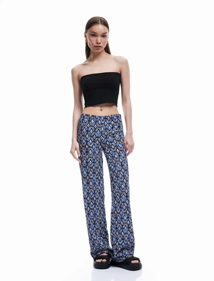  Geniş Paça Beli Lastikli Rahat Kalıp Pantolon Bürümcük