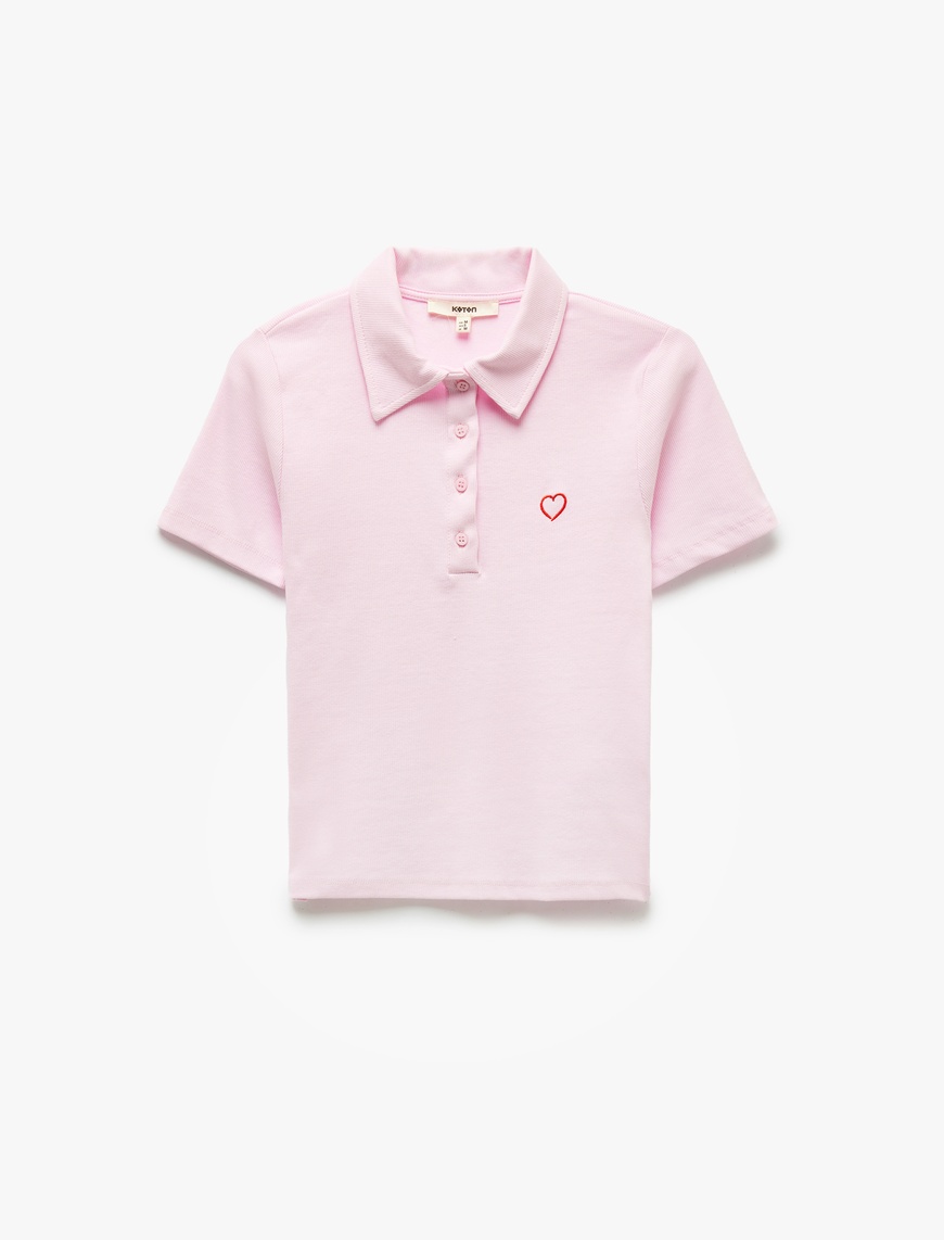   Pamuklu Slim Fit Kısa Kollu Düğmeli Kalpli Polo Yaka Tişört