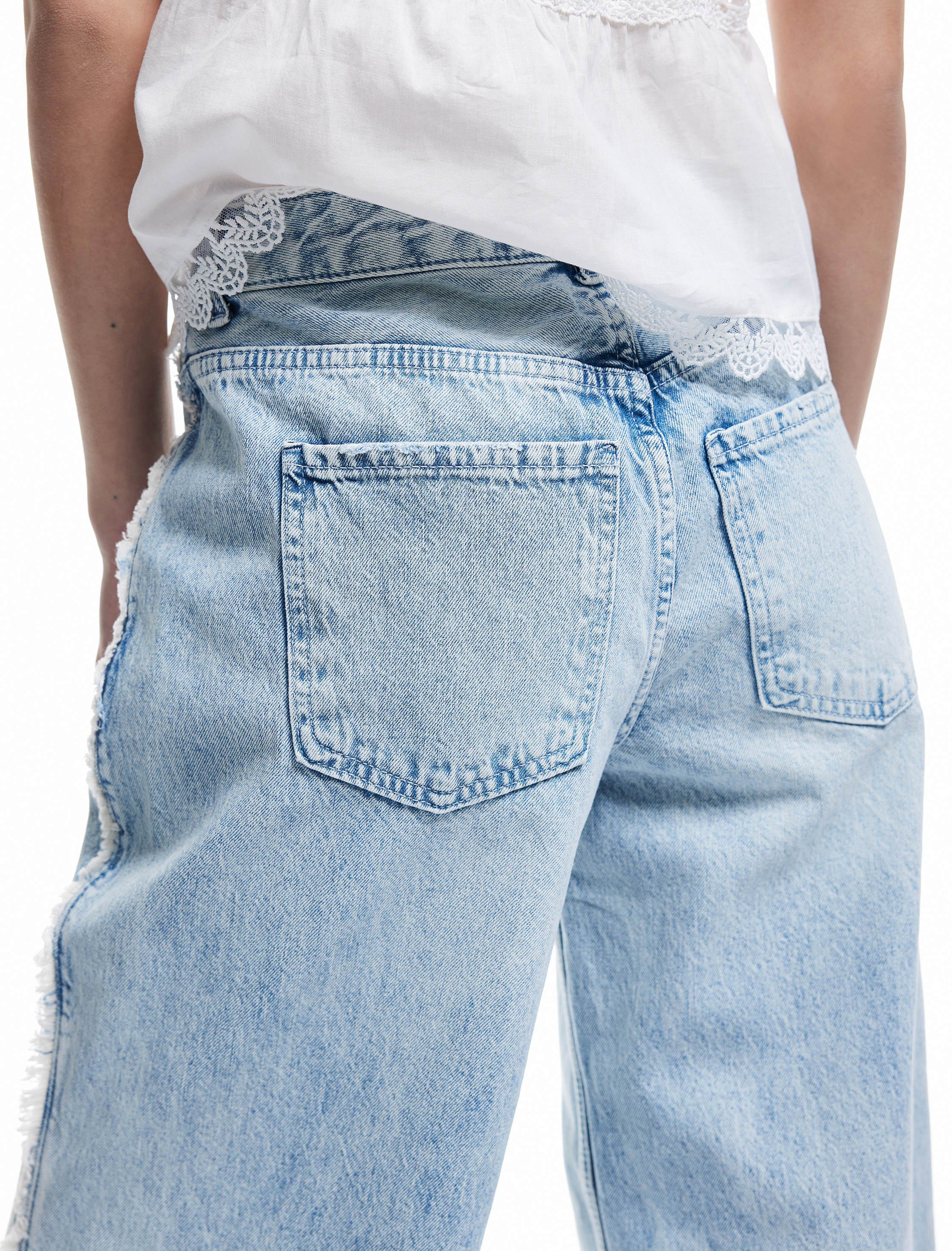   Pamuklu Geniş Paça Nervürlü Düğmeli Cep Detaylı Normal Bel Jean Pantolon - Wide Leg Jeans