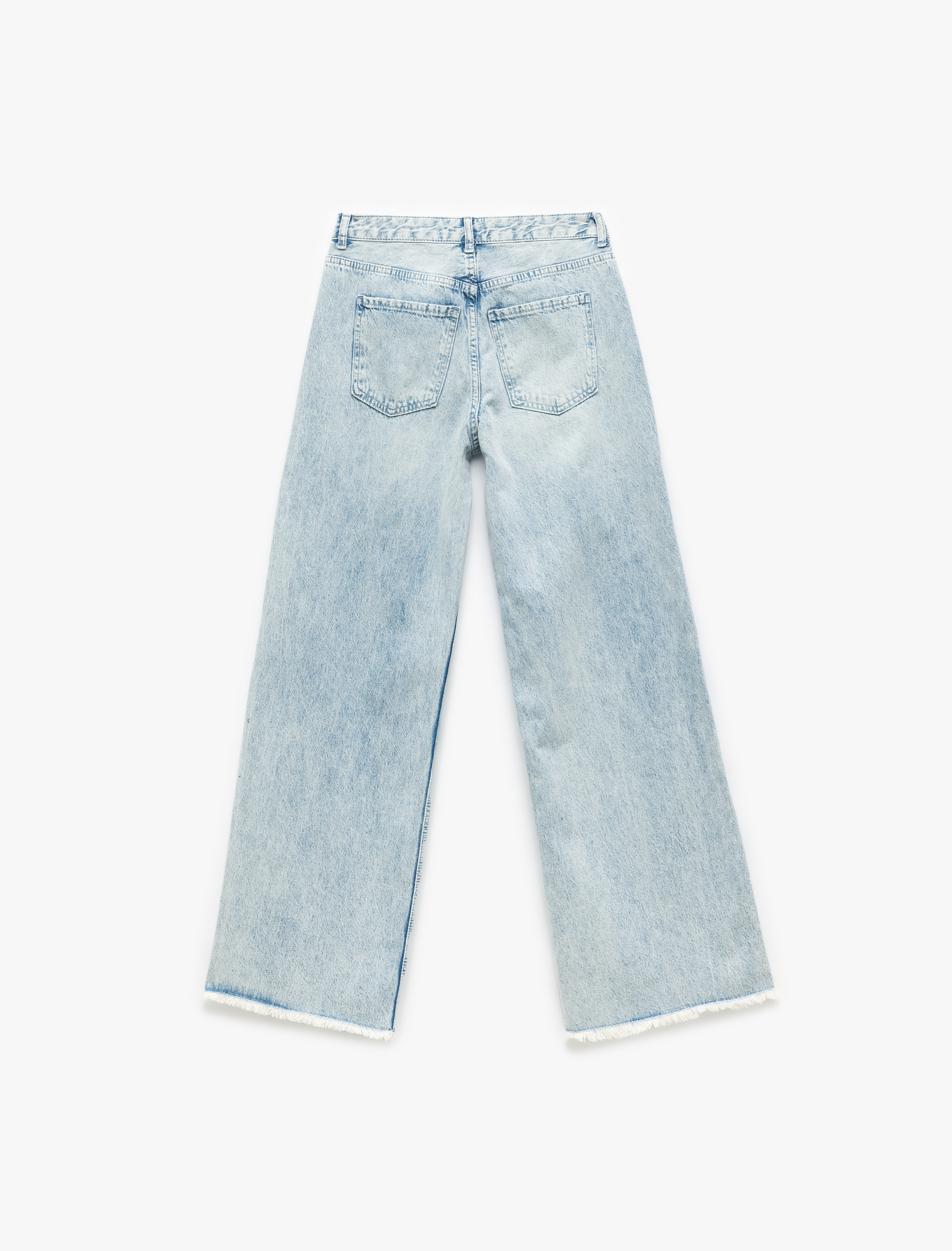   Pamuklu Geniş Paça Nervürlü Düğmeli Cep Detaylı Normal Bel Jean Pantolon - Wide Leg Jeans