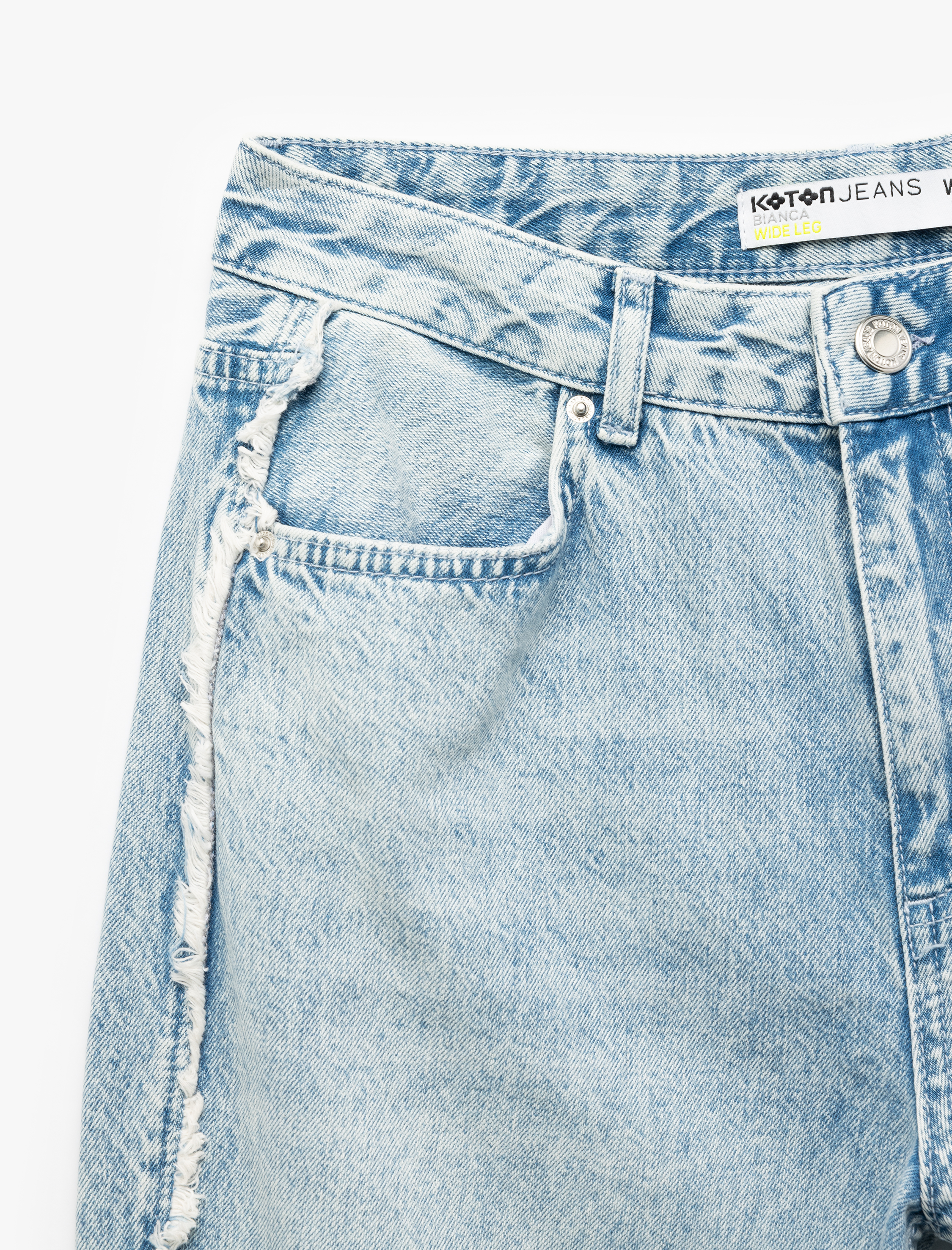   Pamuklu Geniş Paça Nervürlü Düğmeli Cep Detaylı Normal Bel Jean Pantolon - Wide Leg Jeans