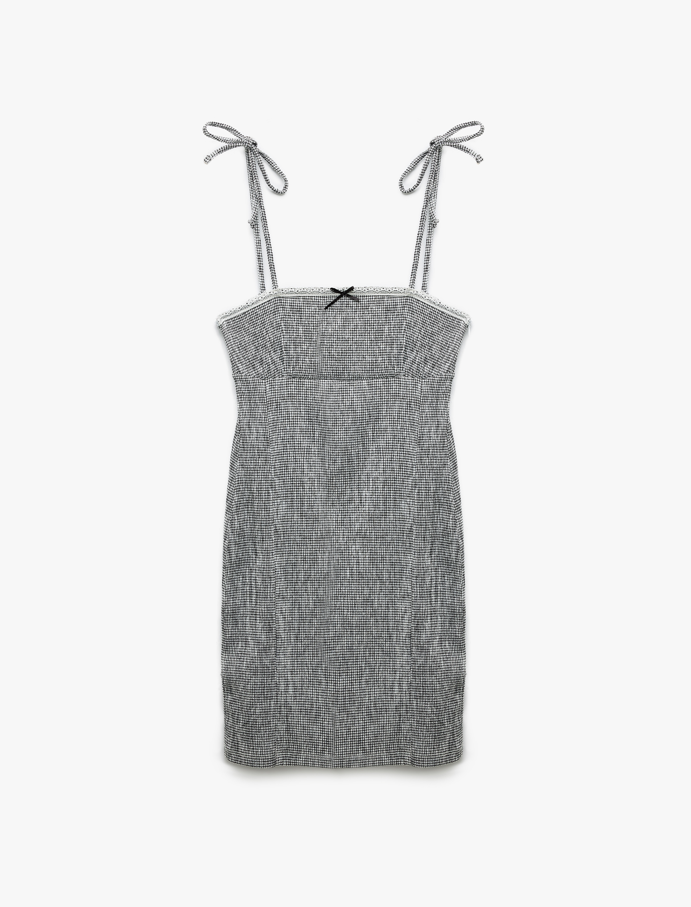   İp Askılı Fiyonklu Dantelli A Kesim Bürümcük Mini Elbise