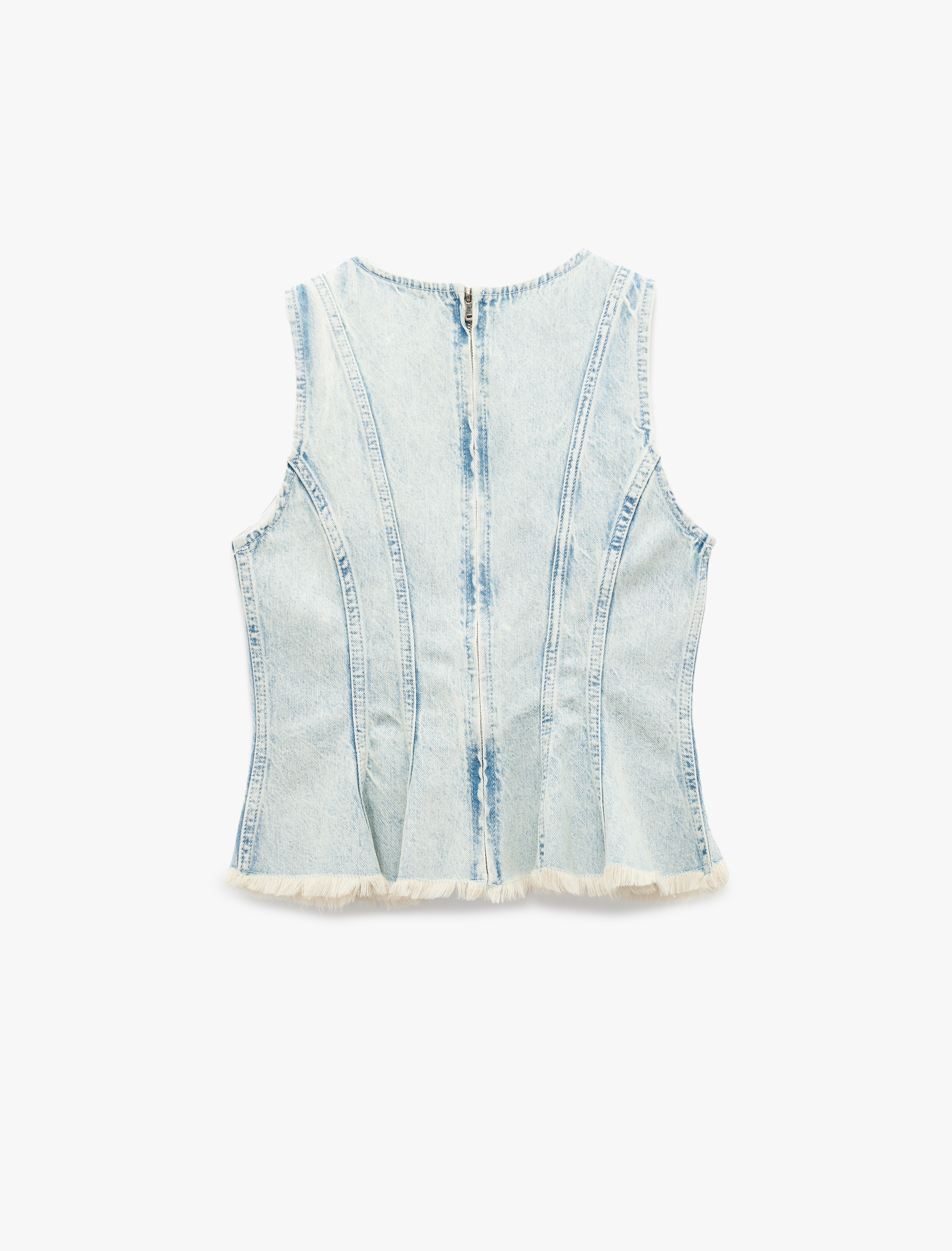   Fermuar Detaylı Bisiklet Yaka Kolsuz Denim Atlet