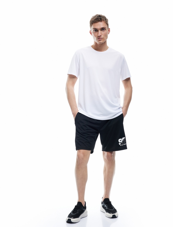  Beli Bağcıklı Cep Detaylı Bermuda Baskılı Spor Şort