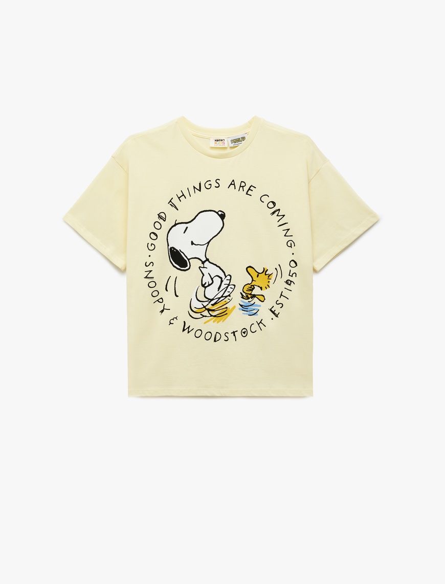  Kız Çocuk Snoopy Baskılı Bisiklet Yaka Kısa Kollu Pamuklu Lisanslı Tişört