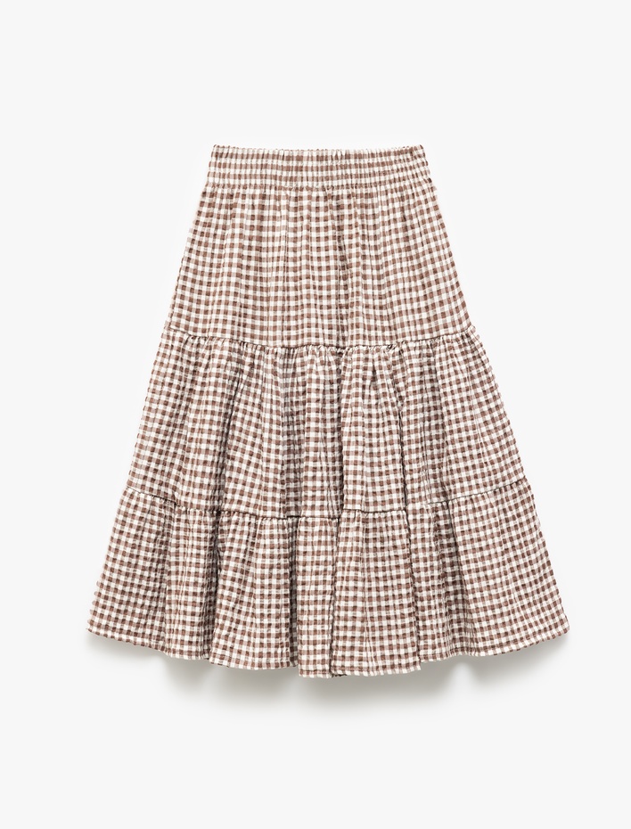 Kız Çocuk Beli Lastikli Kat Detaylı Rahat Kesim Pötikareli Etek