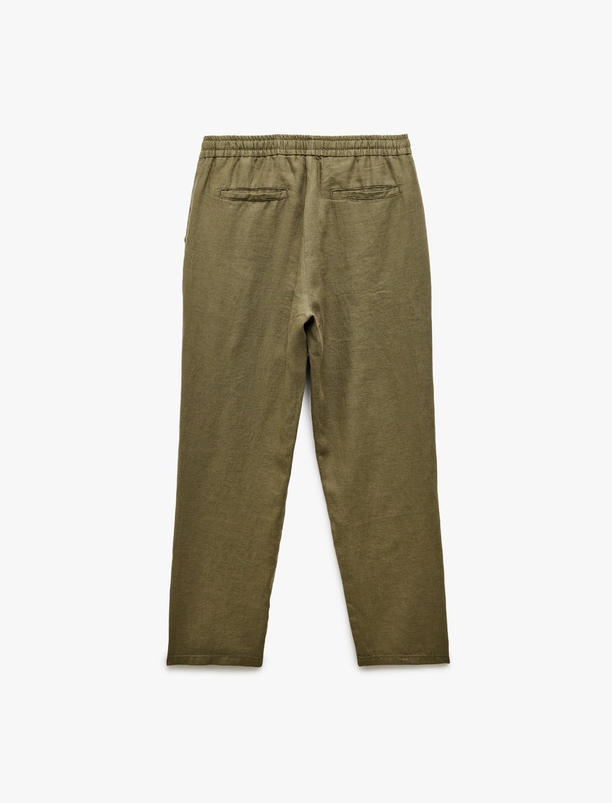   Beli Bağcıklı Cep Detaylı Keten Chino Pantolon
