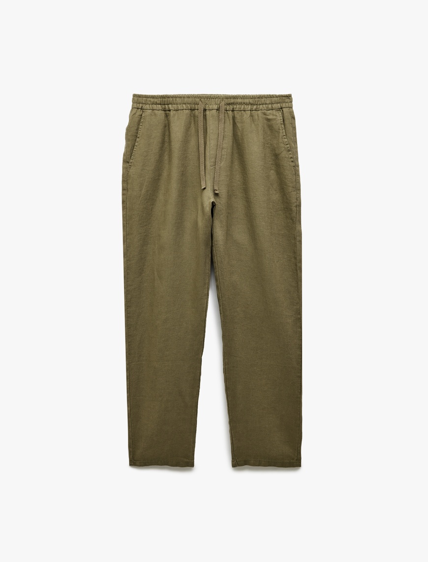   Beli Bağcıklı Cep Detaylı Keten Chino Pantolon