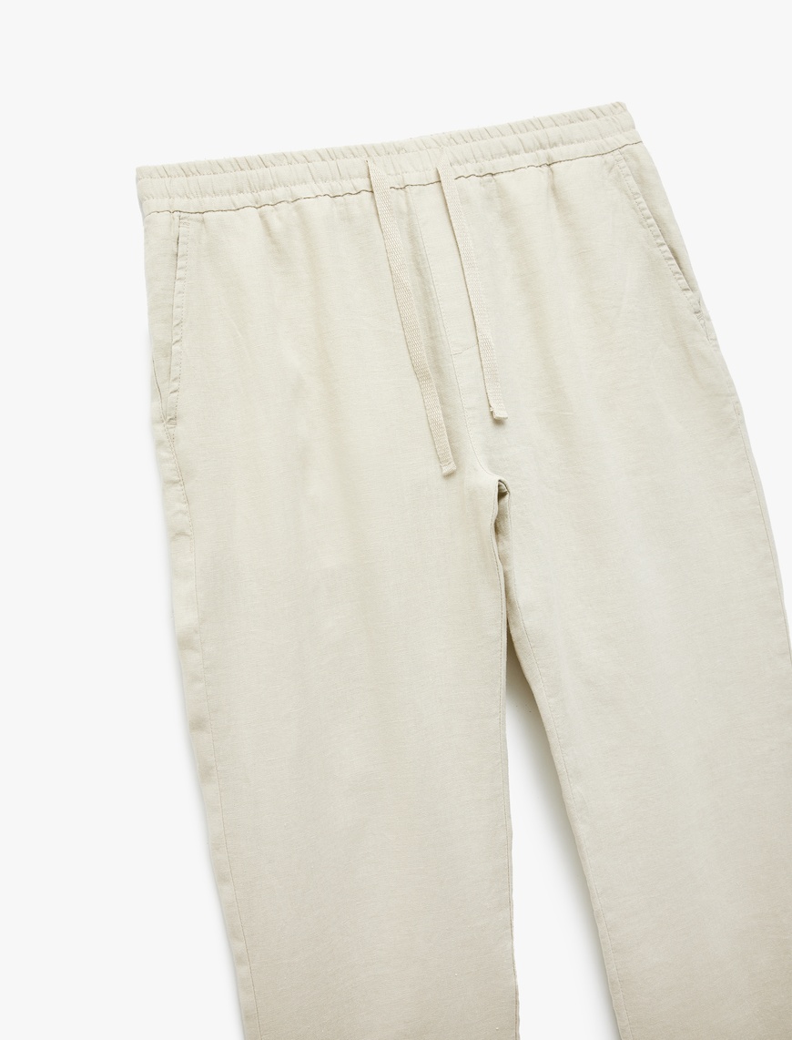   Beli Bağcıklı Cep Detaylı Keten Chino Pantolon