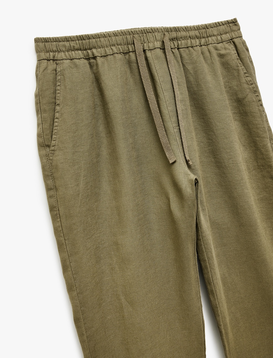   Beli Bağcıklı Cep Detaylı Keten Chino Pantolon