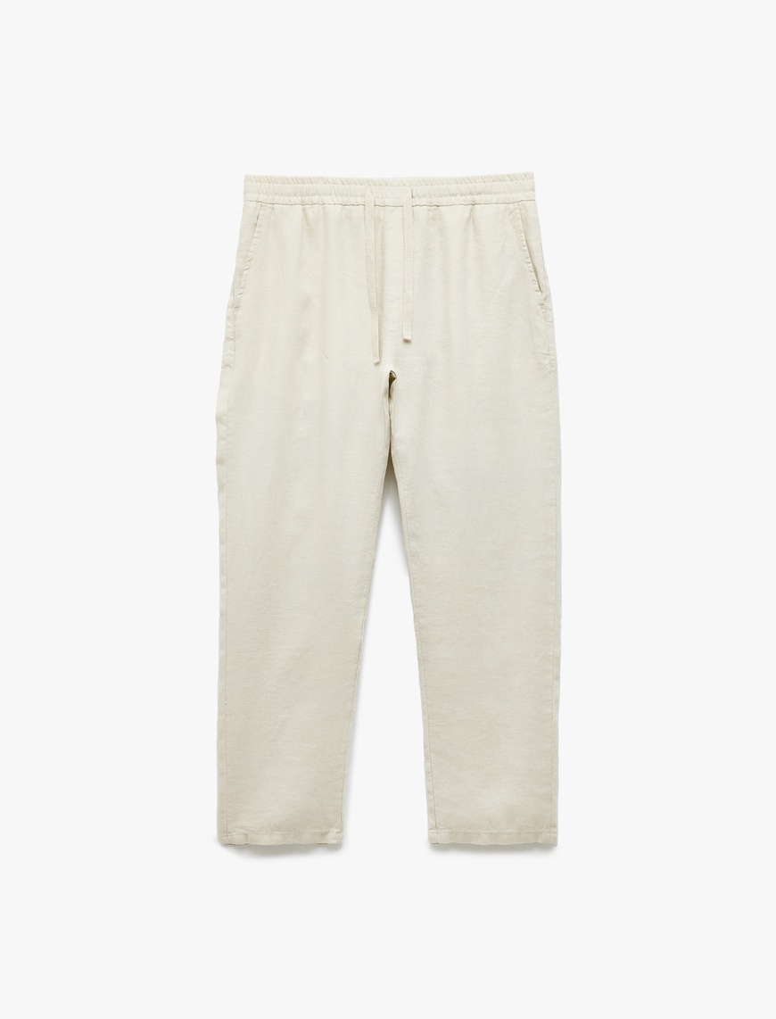   Beli Bağcıklı Cep Detaylı Keten Chino Pantolon