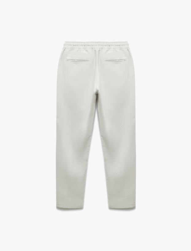 Beli Bağcıklı Cep Detaylı Pamuk Keten Karışımlı Chino Yazlık Pantolon_3