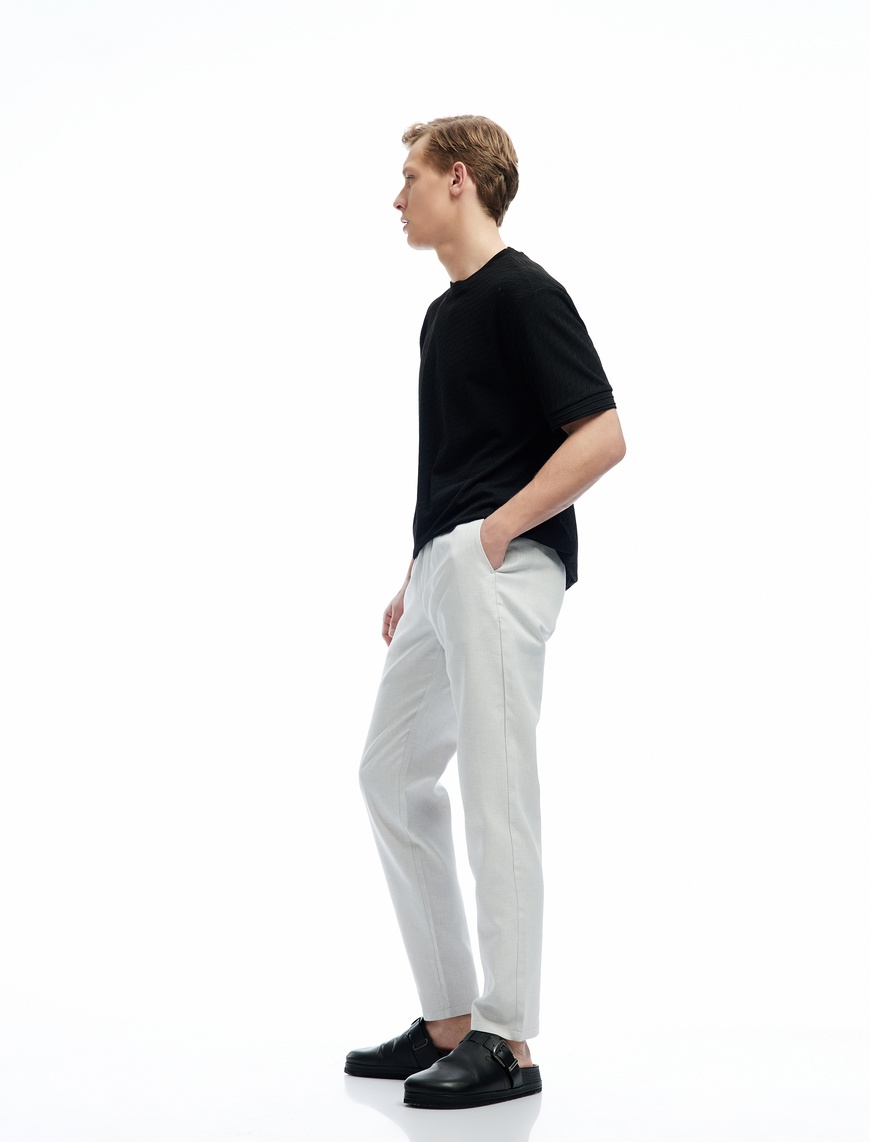   Beli Bağcıklı Cep Detaylı Pamuk Keten Karışımlı Chino Pantolon