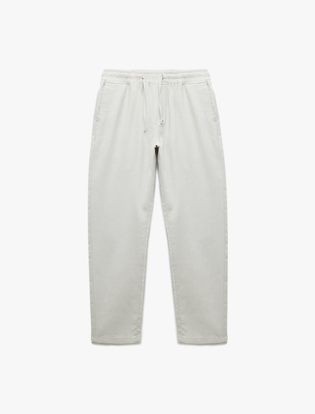 Beli Bağcıklı Cep Detaylı Pamuk Keten Karışımlı Chino Yazlık Pantolon_2
