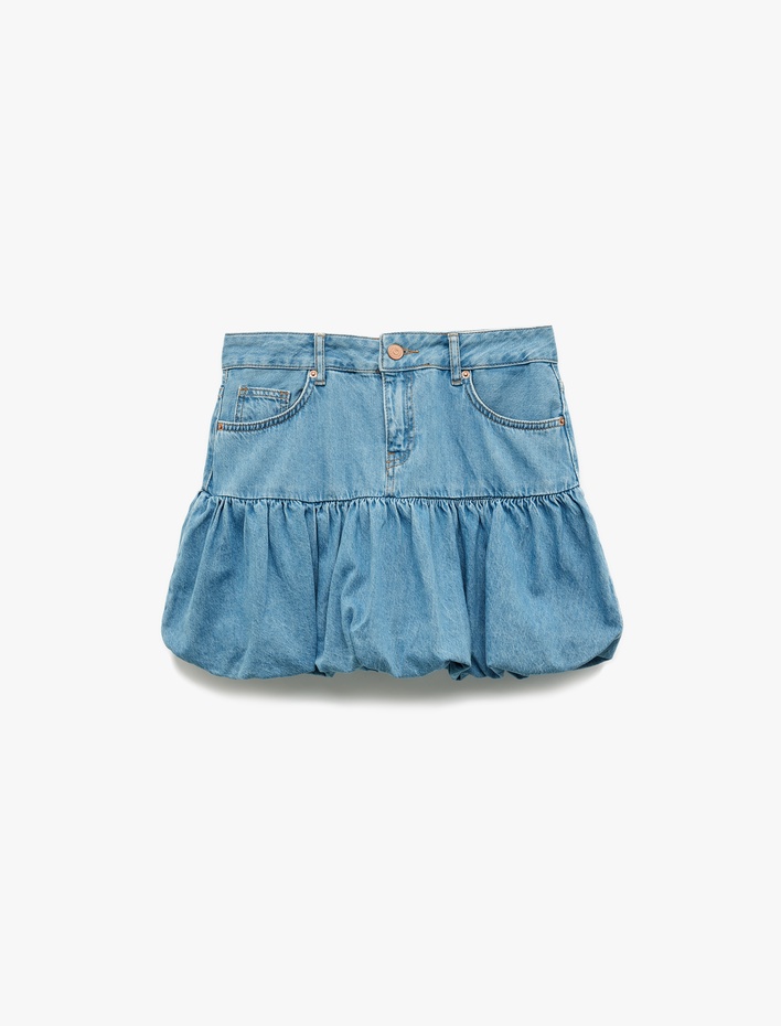  Koton X Sibil Çetinkaya -  Cep Detaylı Düğmeli Mini Denim Balon Etek