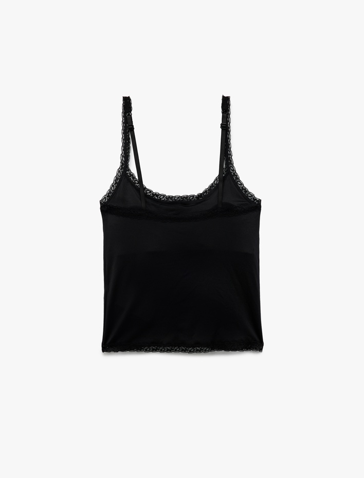  Dantel Detaylı İnce Askılı Crop Atlet