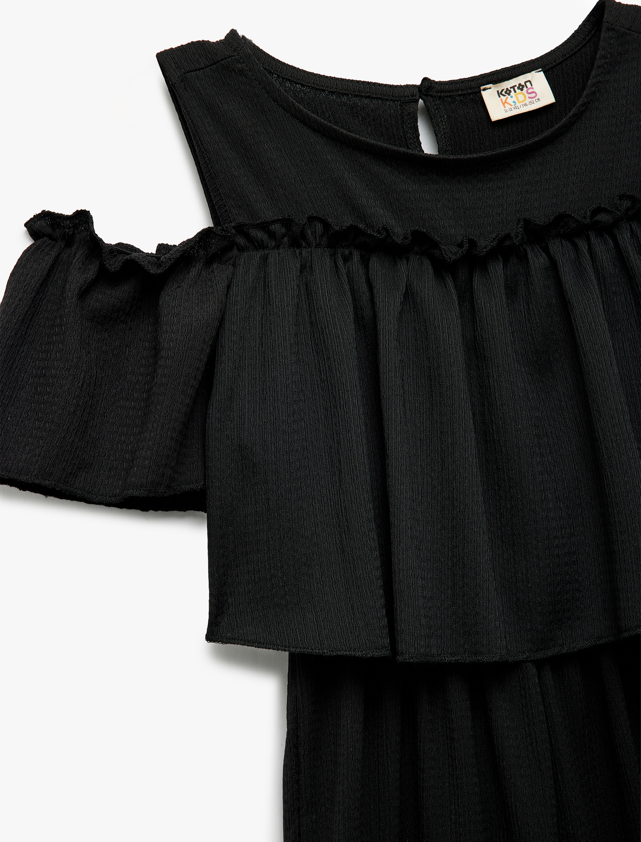  Kız Çocuk Kısa Kollu Bisiklet Yaka Düşük Omuz Uzun Tulum